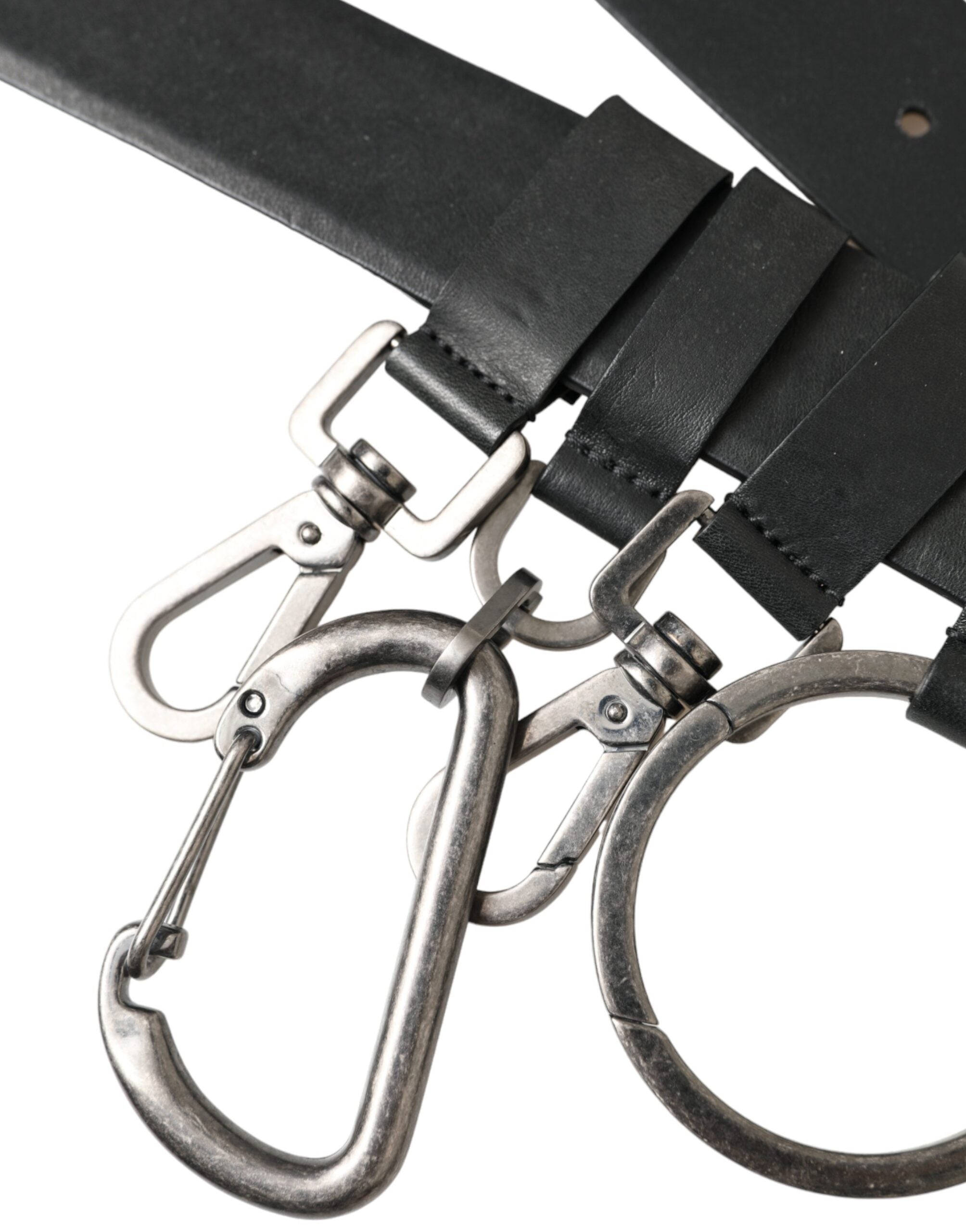 Dolce & Gabbana Black Calf Leather Silver Metal Buckle Men's Belt