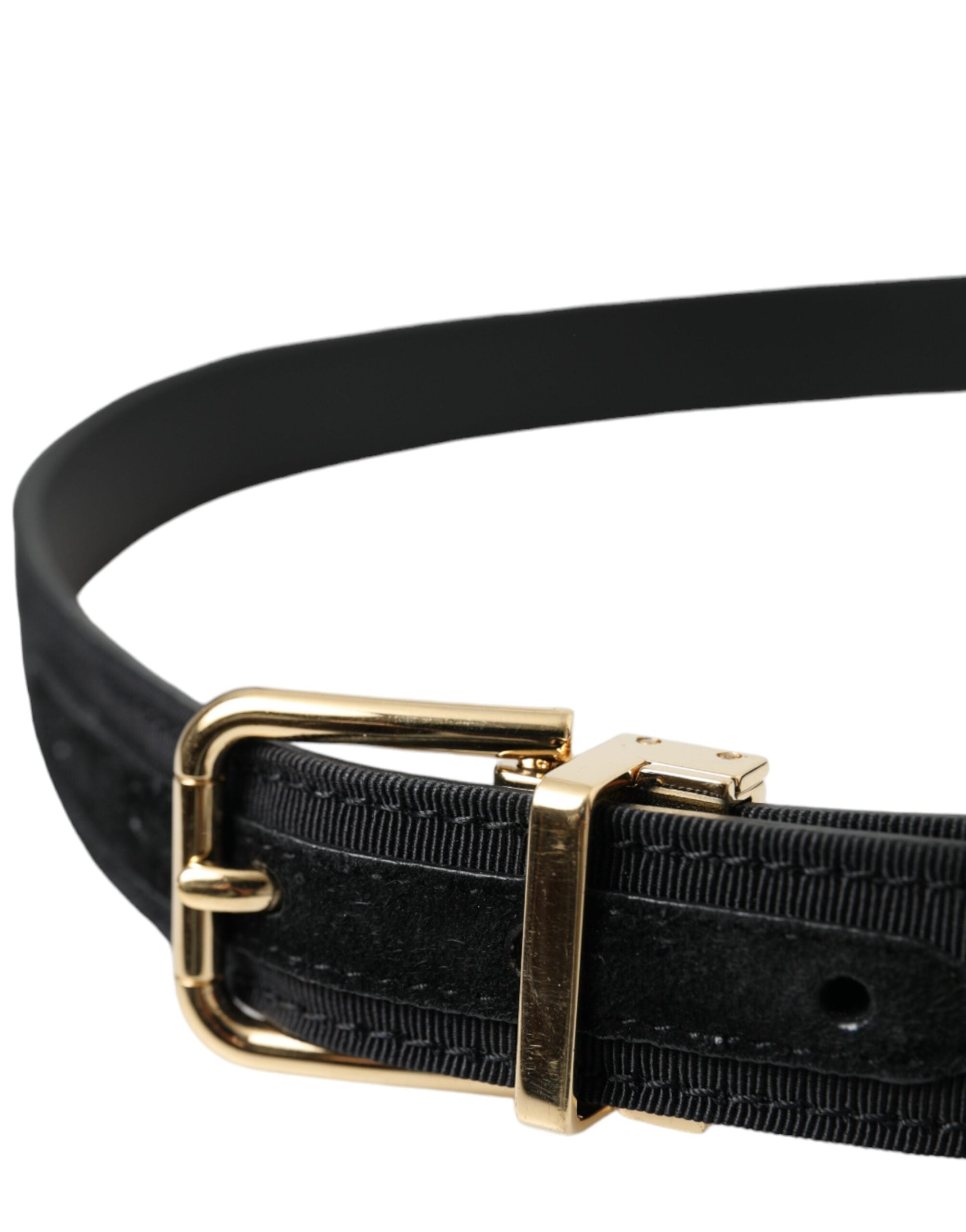 Dolce & Gabbana Black Gros Grain Gold Metal Buckle Belt Men's Men