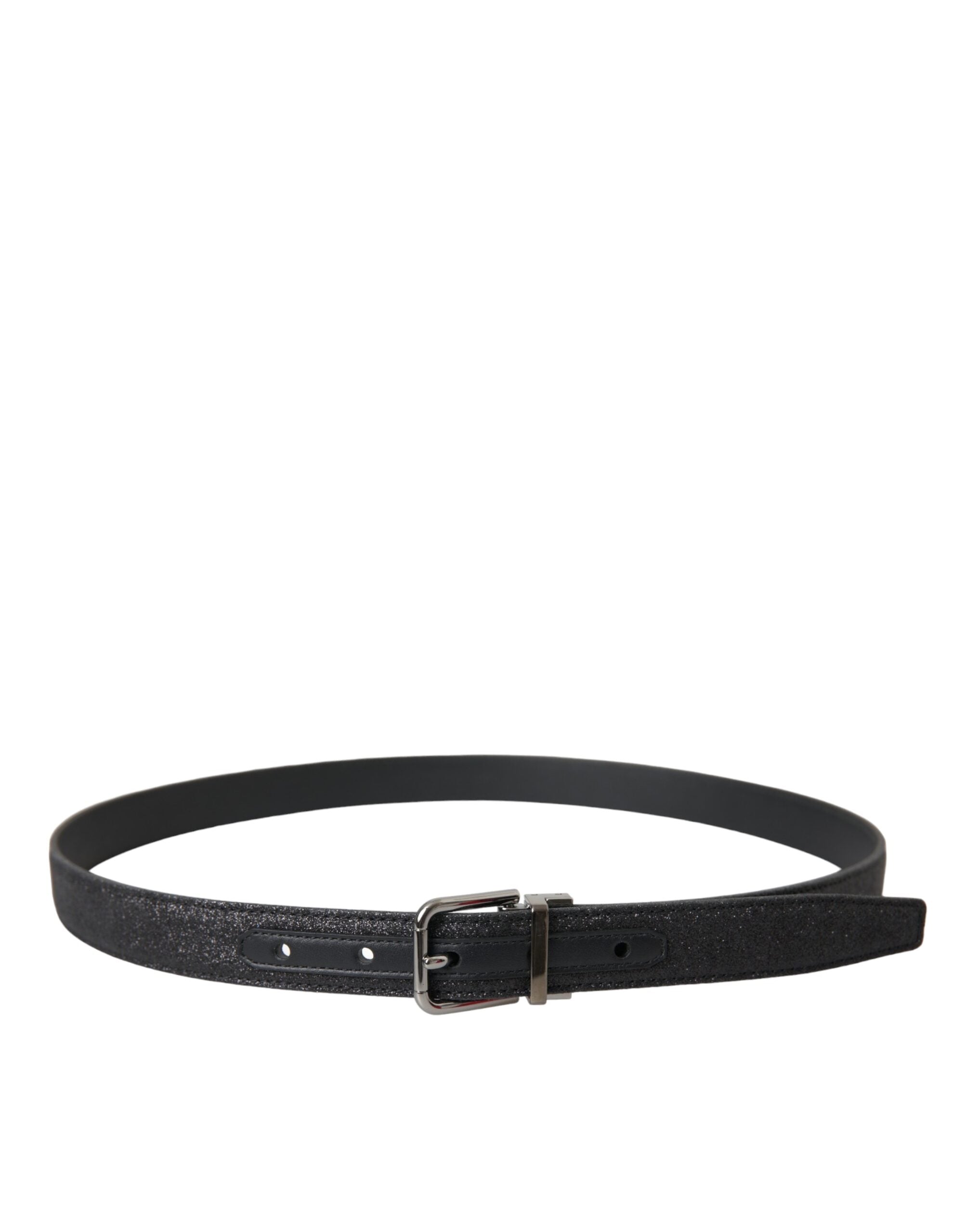 Dolce & Gabbana Black Glittered Leather Silver Buckle Women's Belt