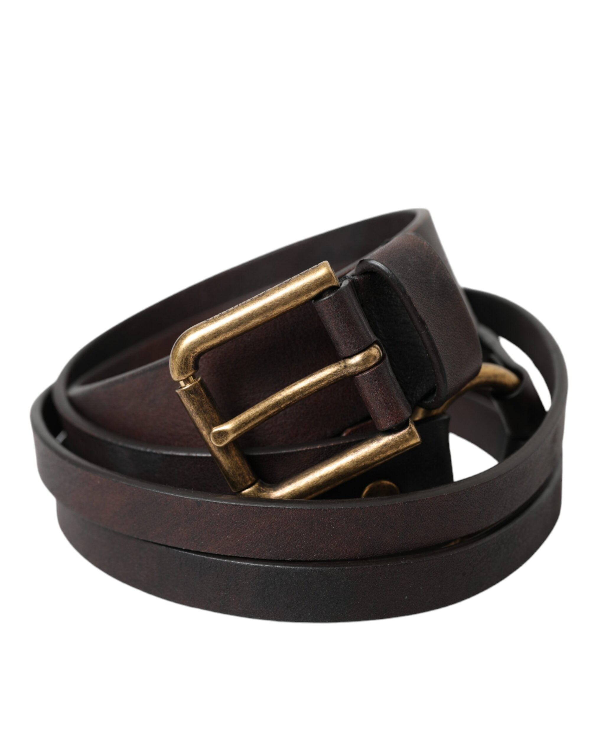 Dolce & Gabbana Dark Brown Leather Gold Metal Buckle Women Women's Belt