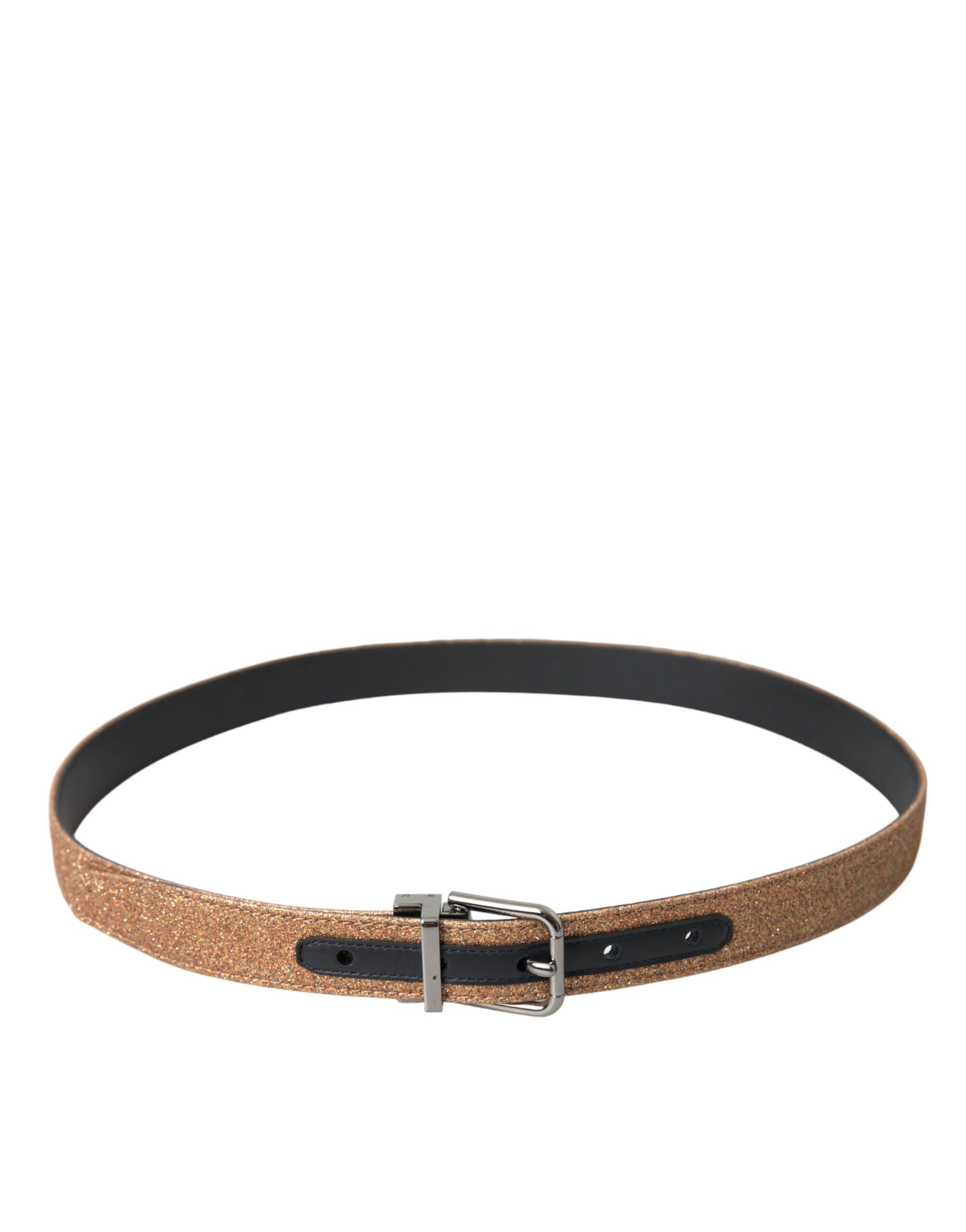 Dolce & Gabbana Gold Glitter Leather Silver Metal Buckle Women's Belt