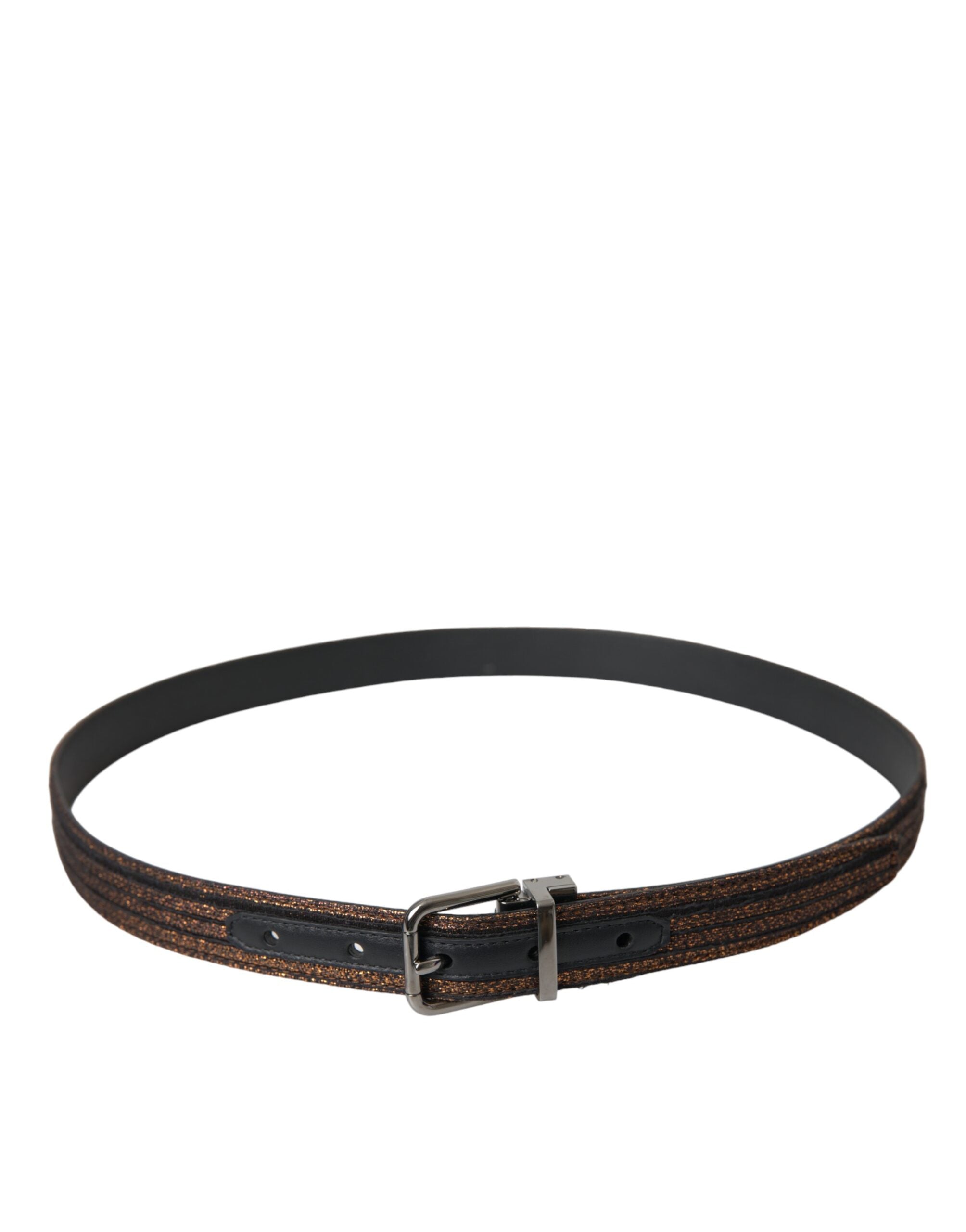 Dolce & Gabbana Gold Jacquard Stripes Silver Metal Buckle Women's Belt