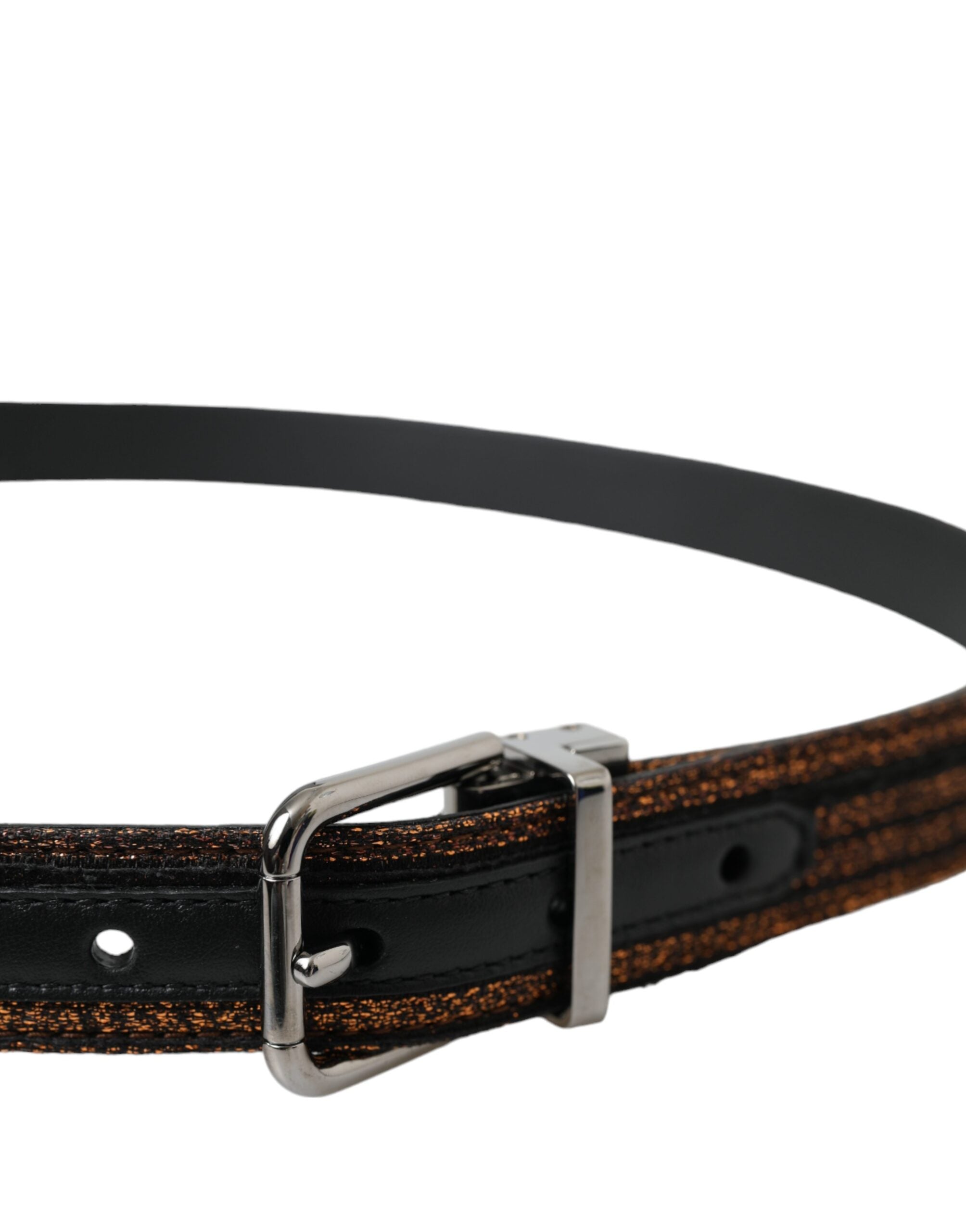 Dolce & Gabbana Gold Jacquard Stripes Silver Metal Buckle Women's Belt