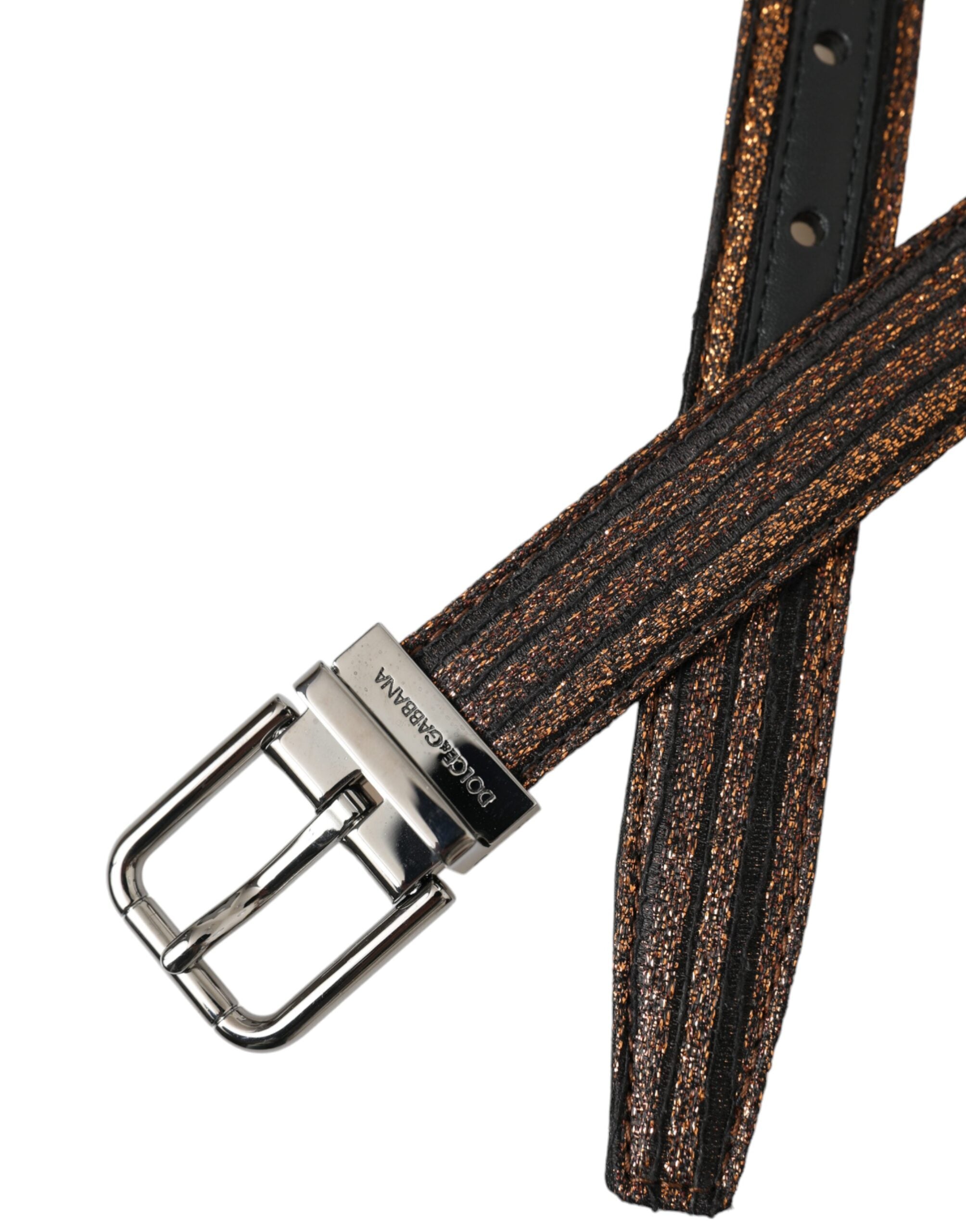 Dolce & Gabbana Gold Jacquard Stripes Silver Metal Buckle Women's Belt
