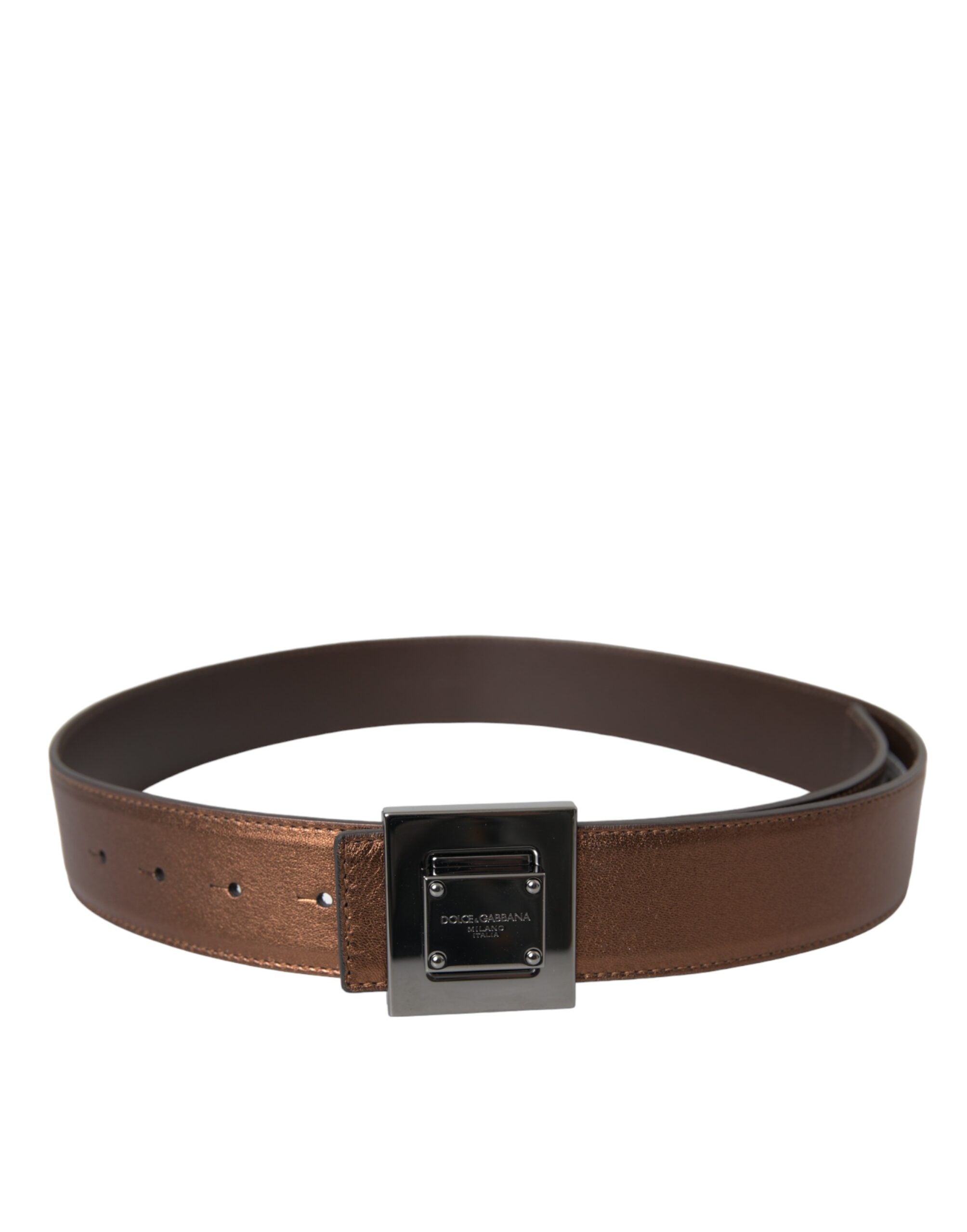 Dolce & Gabbana Metallic Bronze Leather Square Metal Buckle Women's Belt