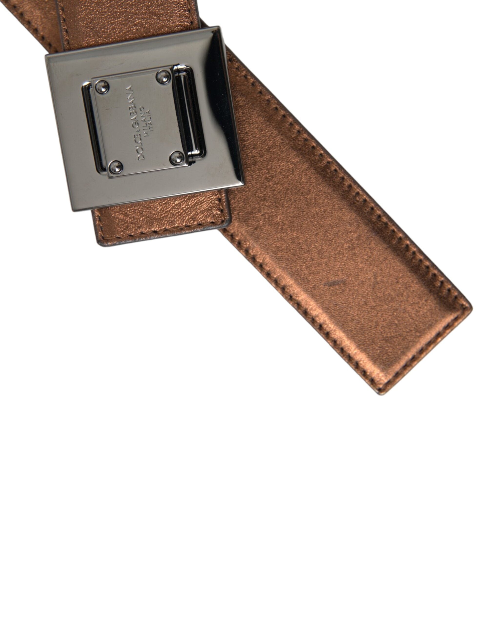 Dolce & Gabbana Metallic Bronze Leather Square Metal Buckle Women's Belt