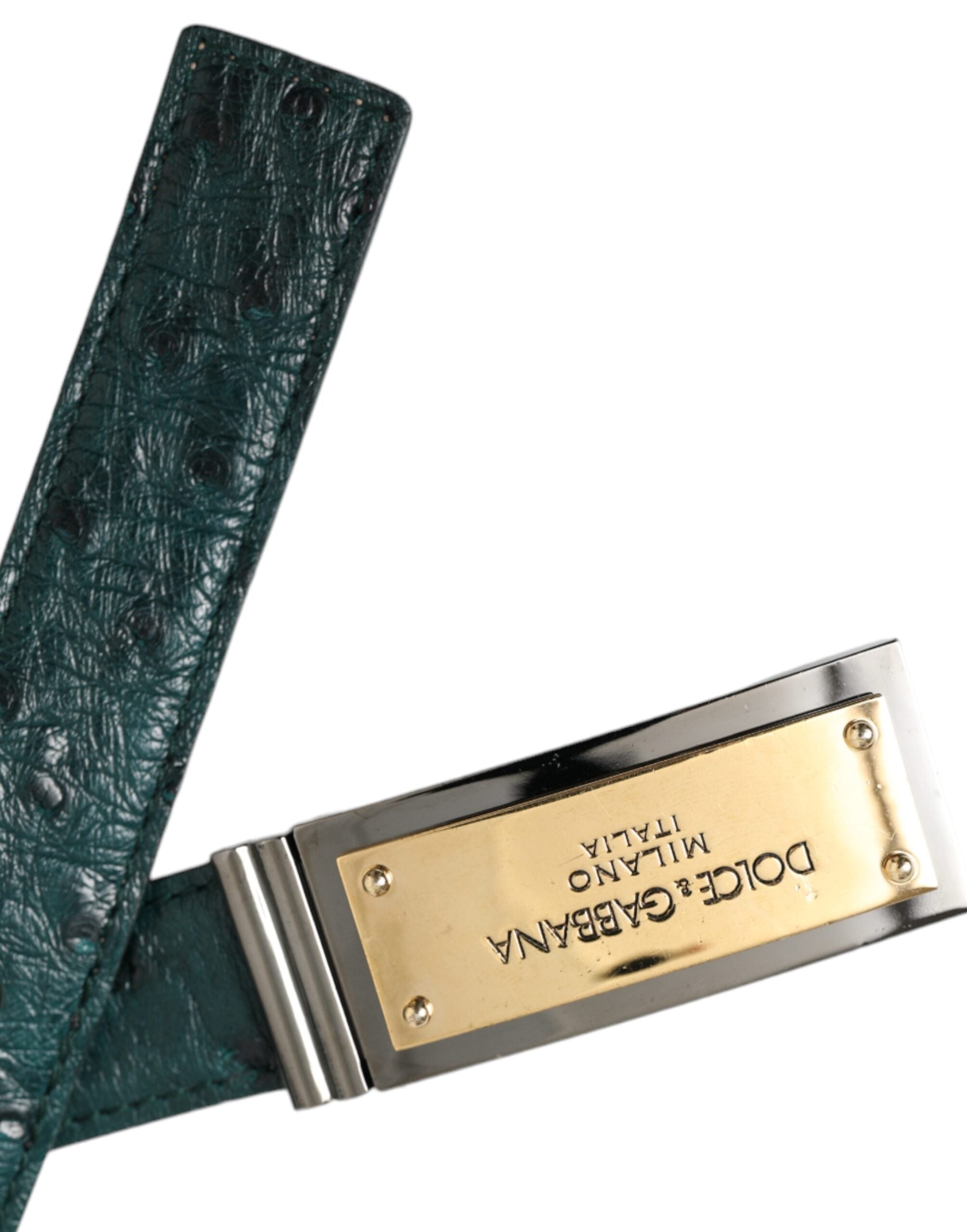 Dolce & Gabbana Green Leather Gold Logo Engraved Buckle Women's Belt