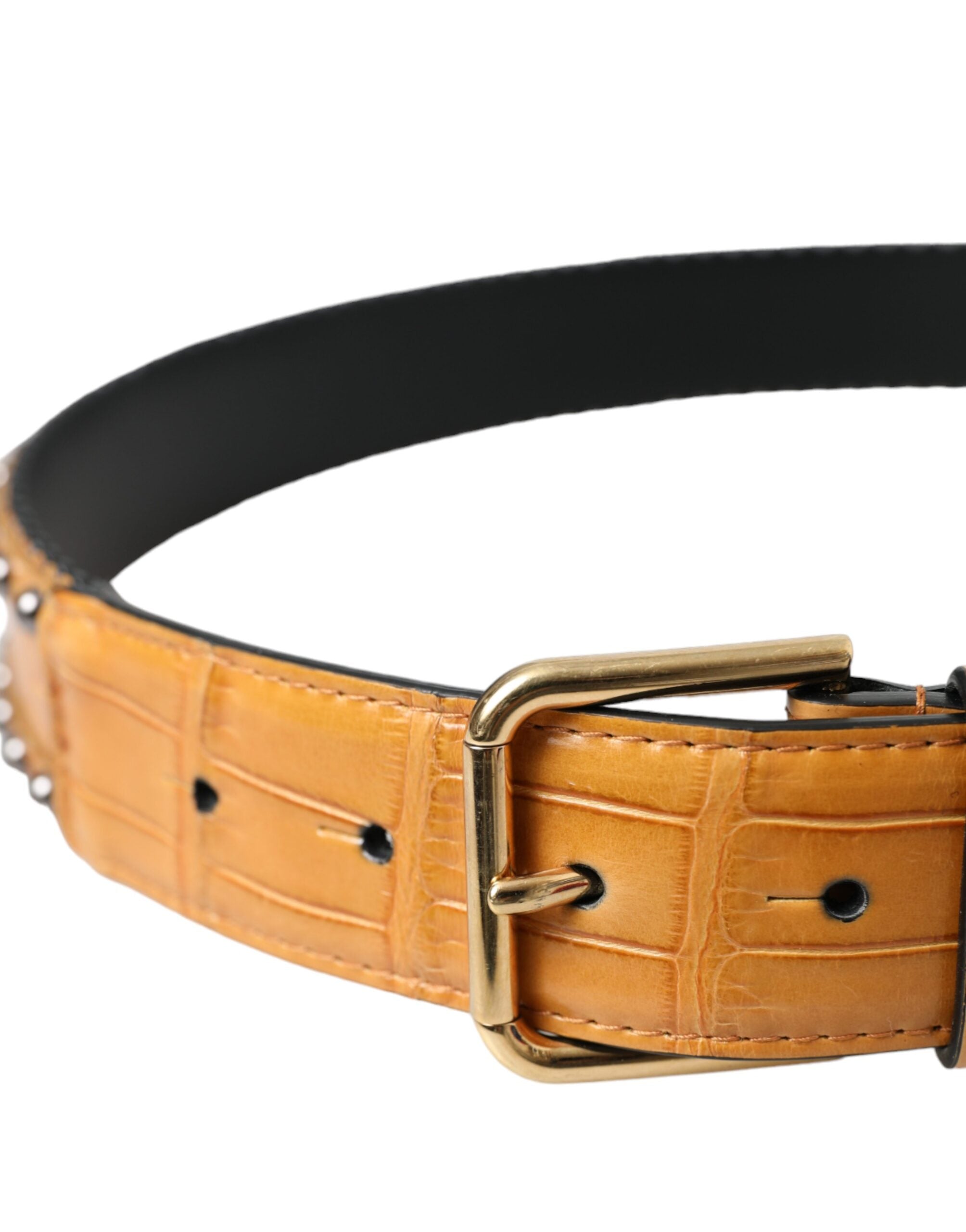 Dolce & Gabbana Beige Alligator Leather Studded Metal Buckle Women's Belt