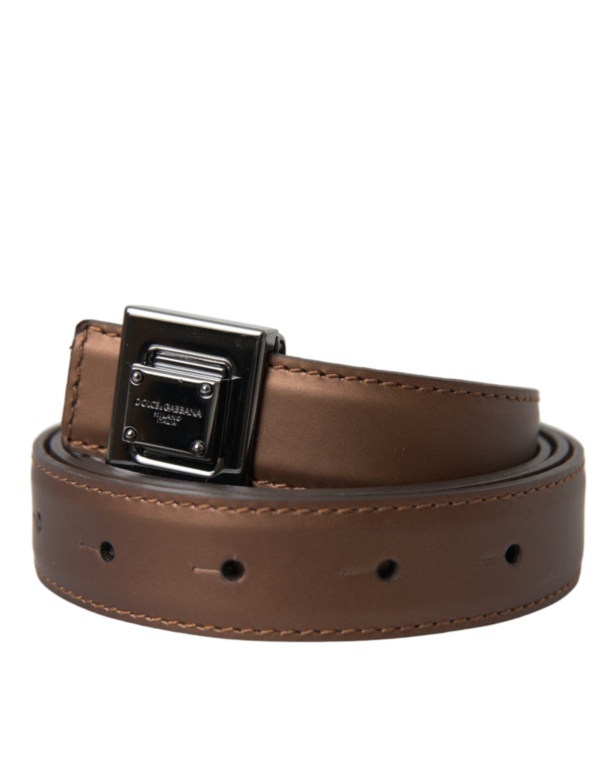 Dolce & Gabbana Bronze Leather Square Metal Buckle Women's Belt