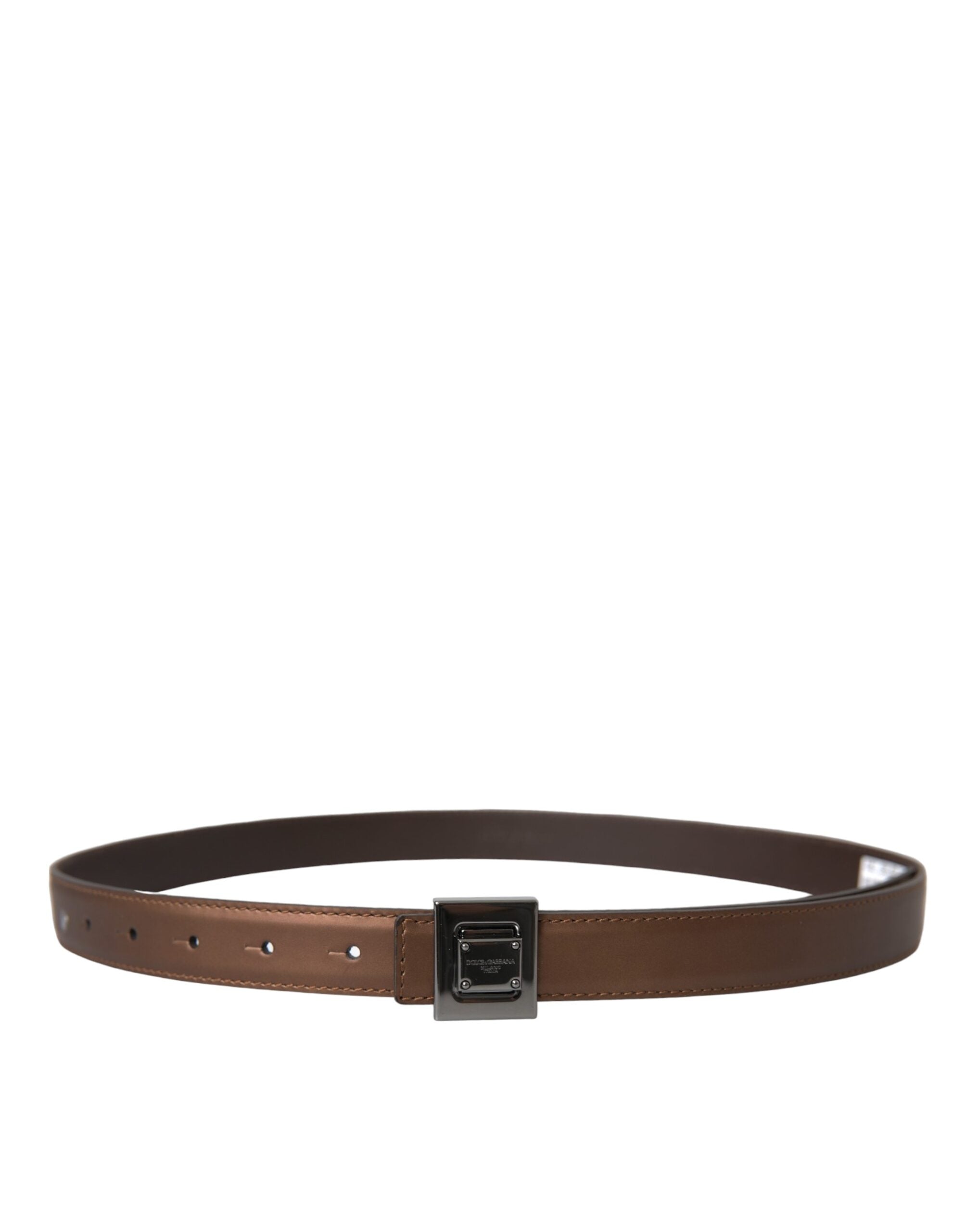 Dolce & Gabbana Bronze Leather Square Metal Buckle Women's Belt