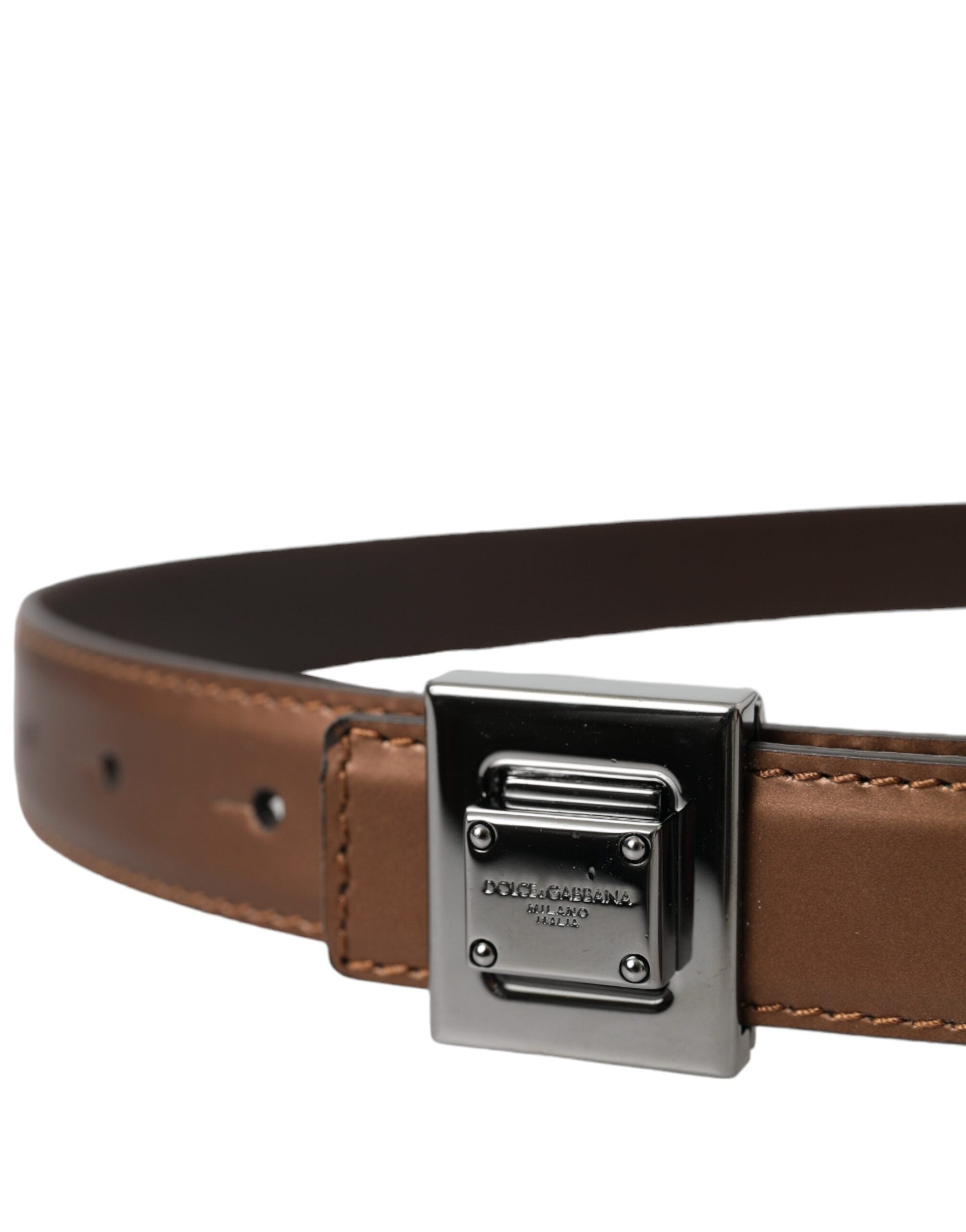 Dolce & Gabbana Bronze Leather Square Metal Buckle Women's Belt