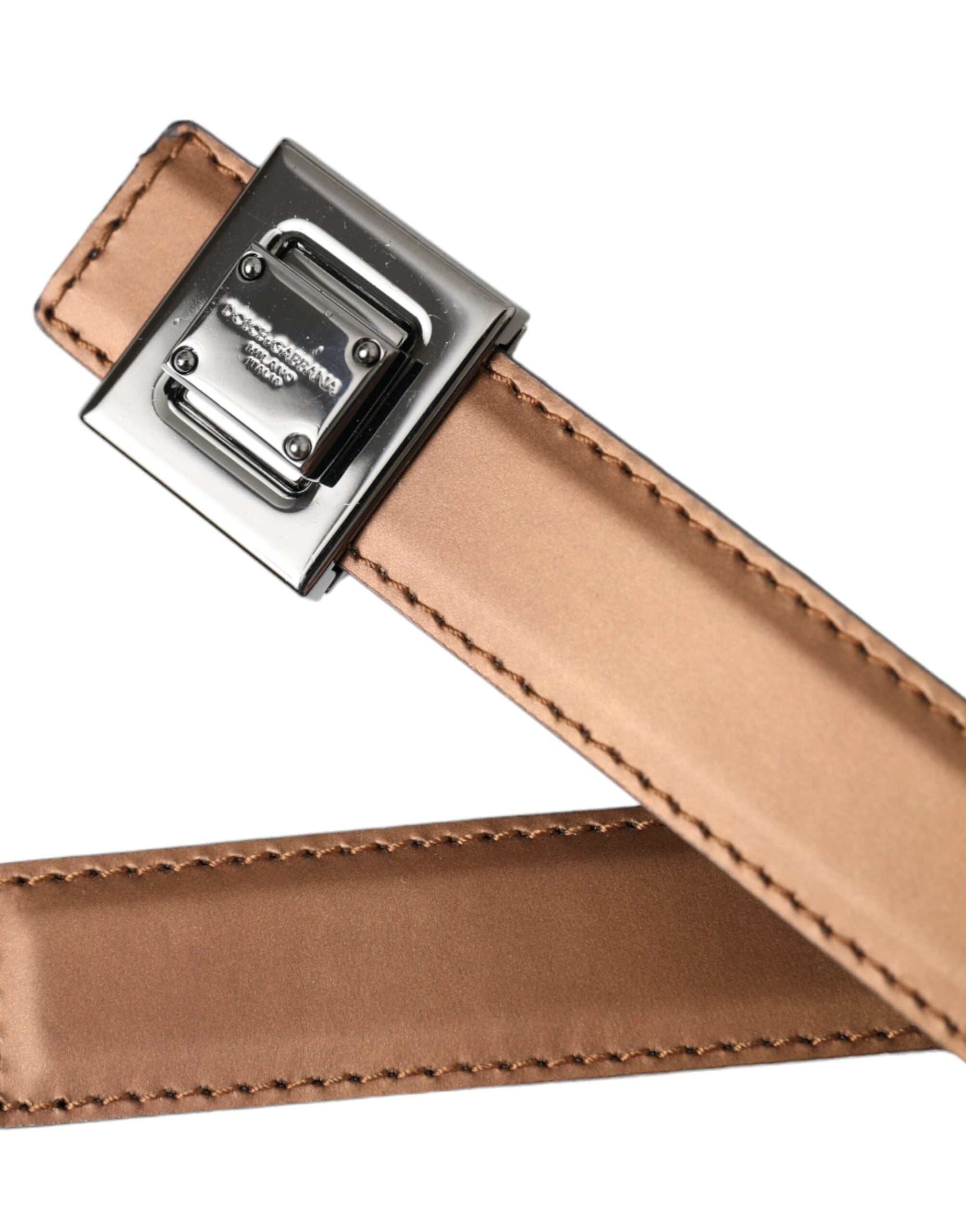 Dolce & Gabbana Bronze Leather Square Metal Buckle Women's Belt
