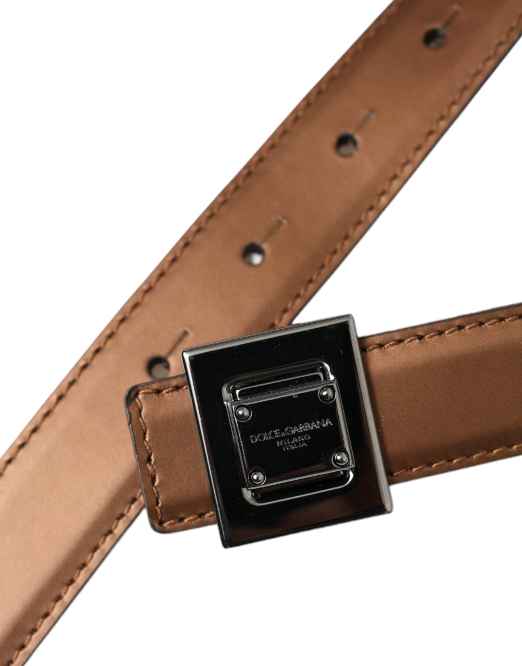 Dolce & Gabbana Bronze Leather Square Metal Buckle Women's Belt
