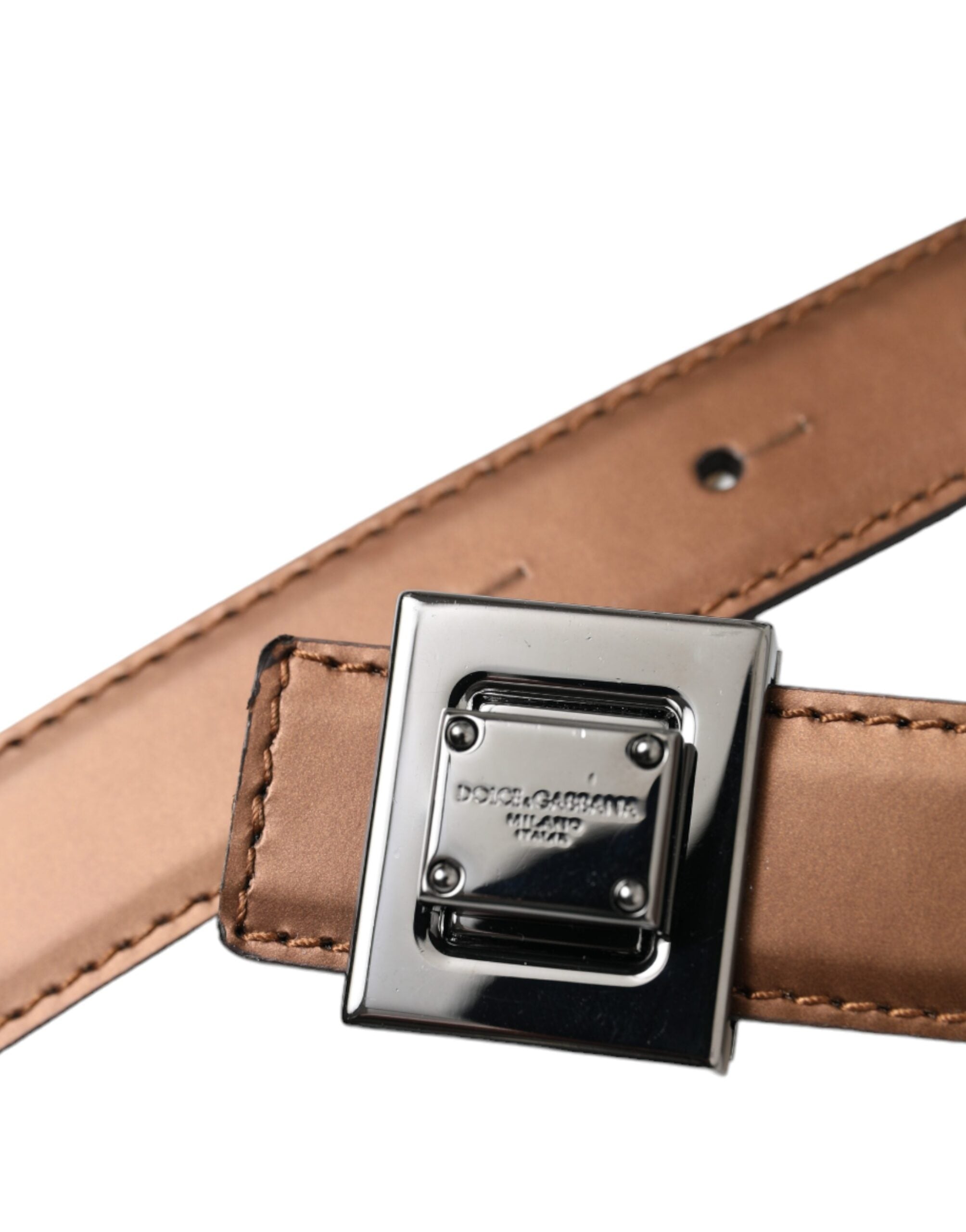 Dolce & Gabbana Bronze Leather Square Metal Buckle Women's Belt