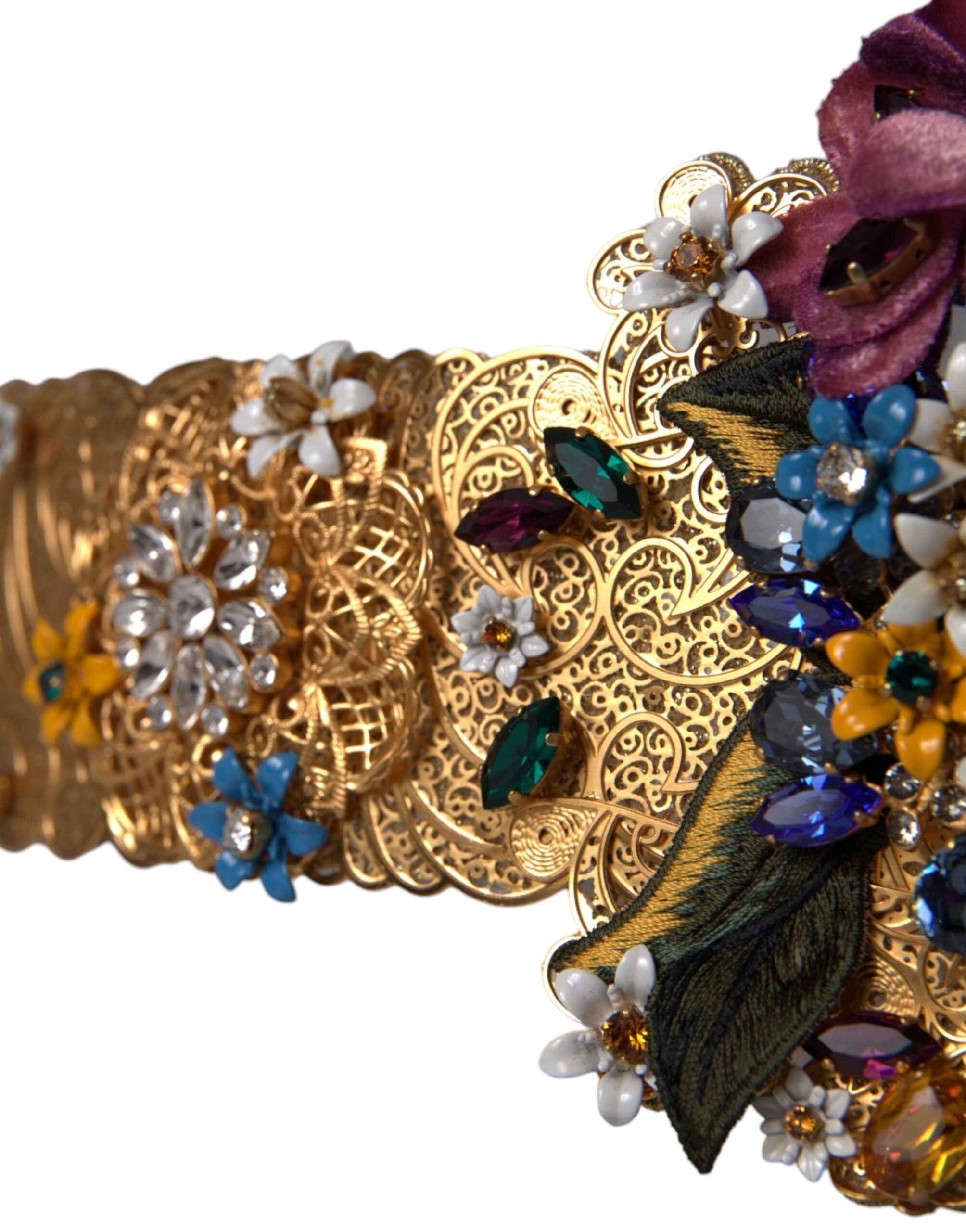 Dolce & Gabbana Multicolor Embellished Floral Crystal Wide Waist Women's Belt