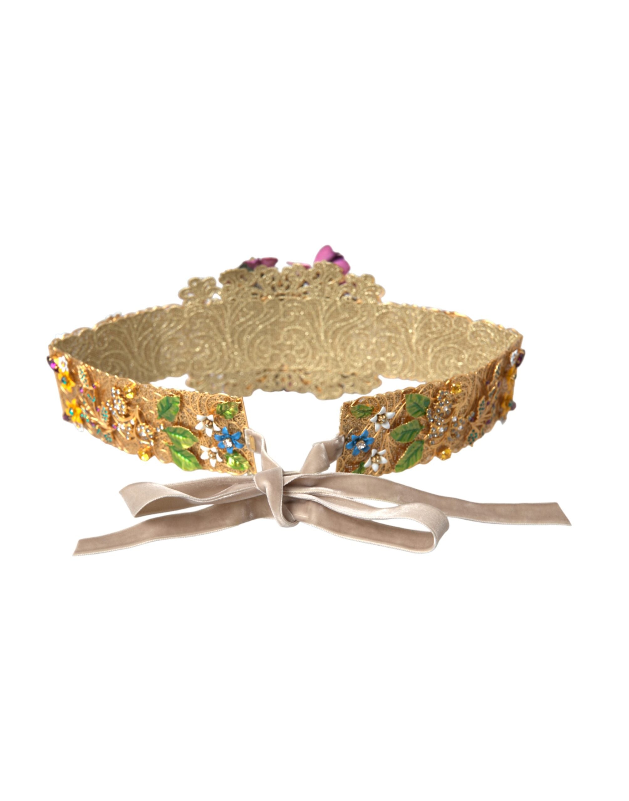 Dolce & Gabbana Multicolor Embellished Floral Crystal Wide Waist Women's Belt