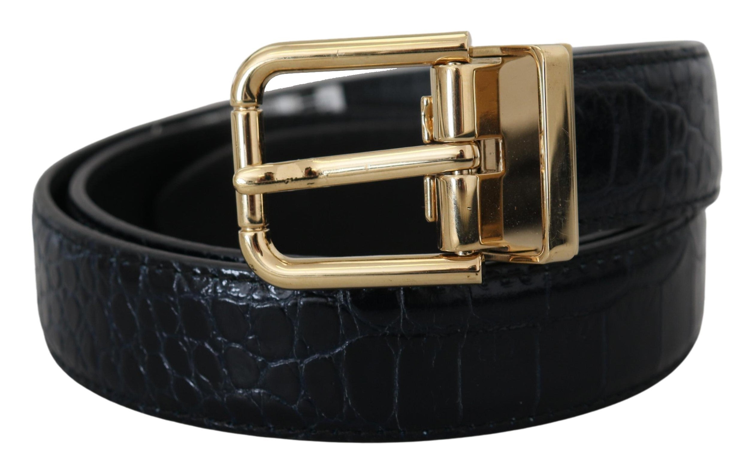 Dolce & Gabbana Blue Exotic Leather Gold Metal Buckle Women's Belt