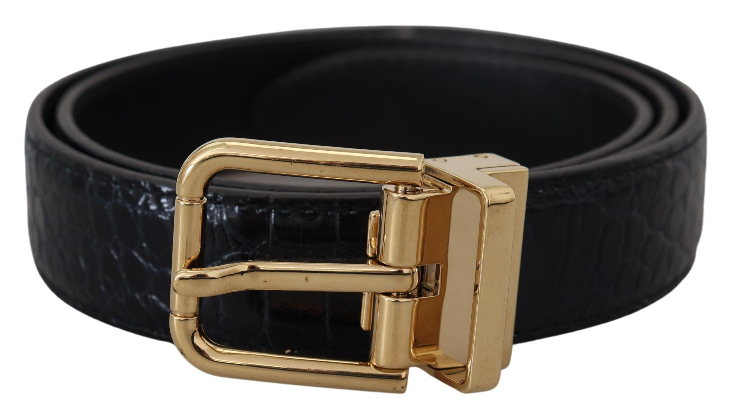 Dolce & Gabbana Blue Exotic Leather Gold Metal Buckle Women's Belt