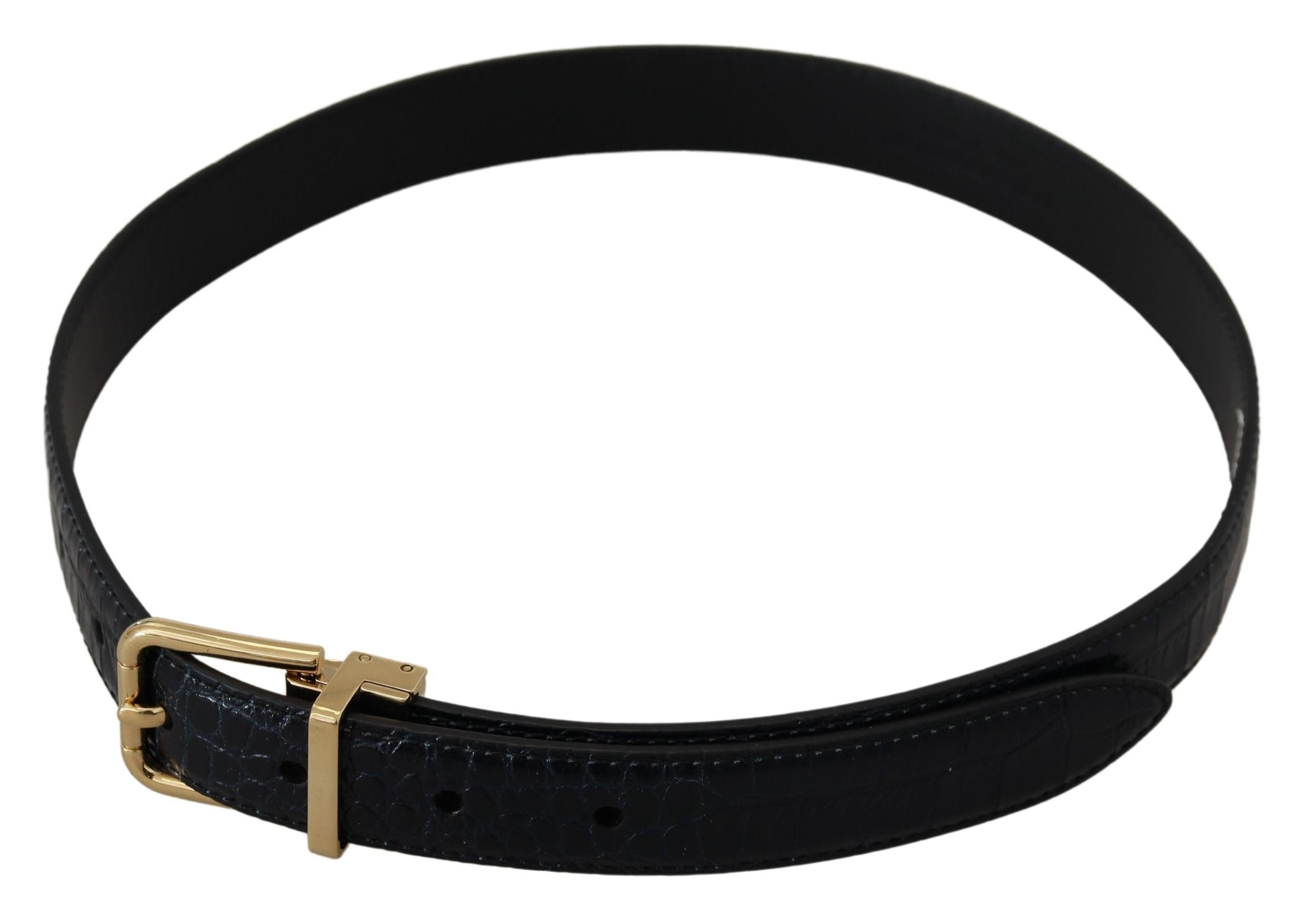 Dolce & Gabbana Blue Exotic Leather Gold Metal Buckle Women's Belt