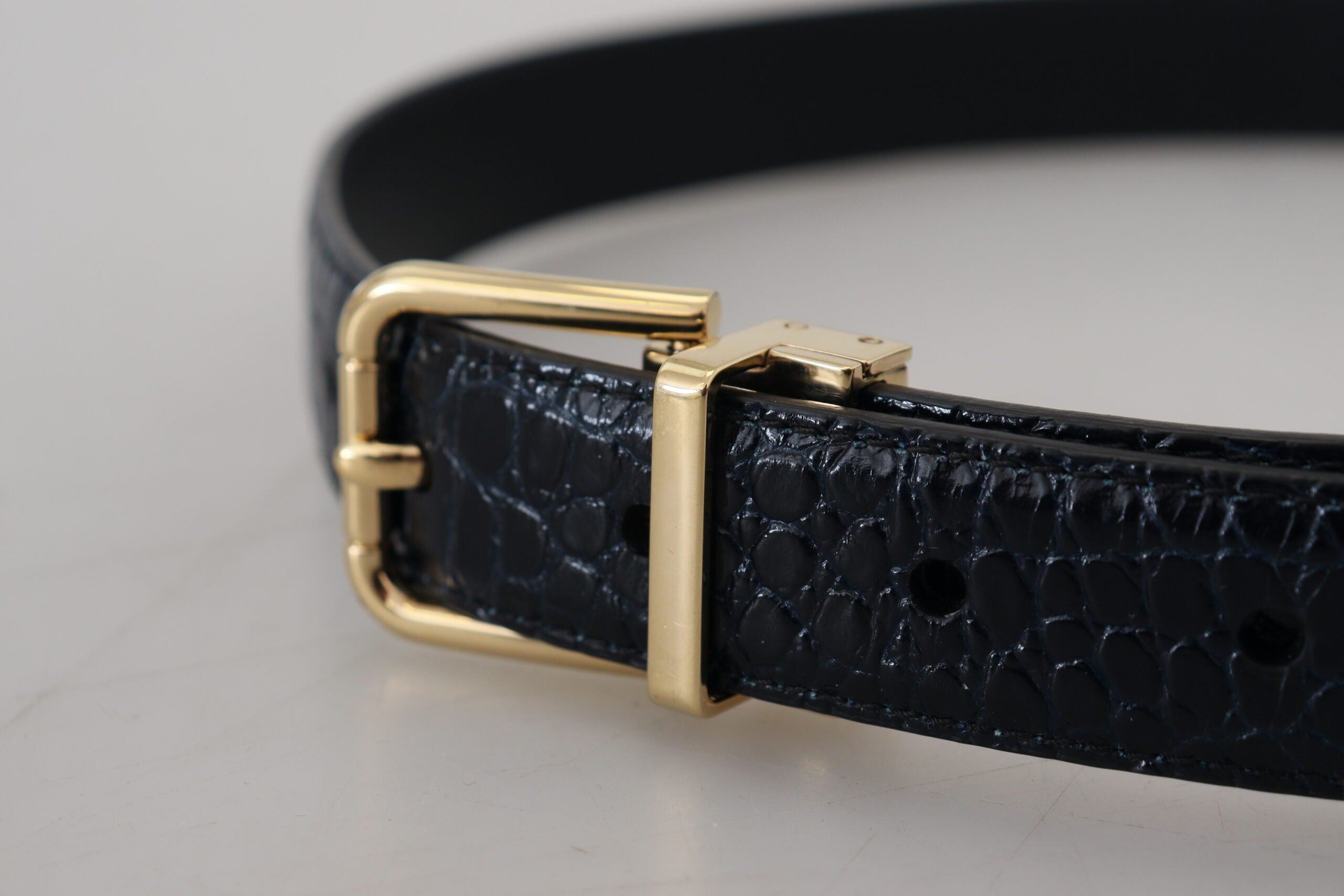 Dolce & Gabbana Blue Exotic Leather Gold Metal Buckle Women's Belt