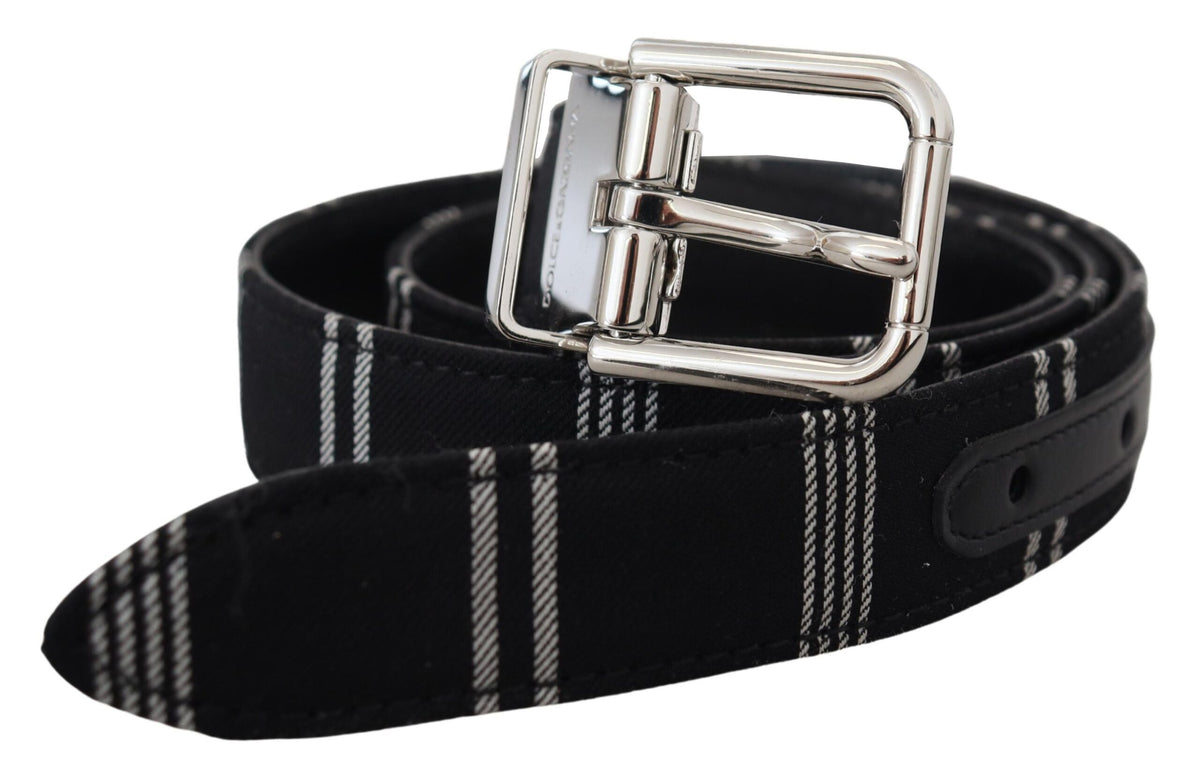 Dolce & Gabbana Black White Cotton Metal Silver Buckle Women's Belt