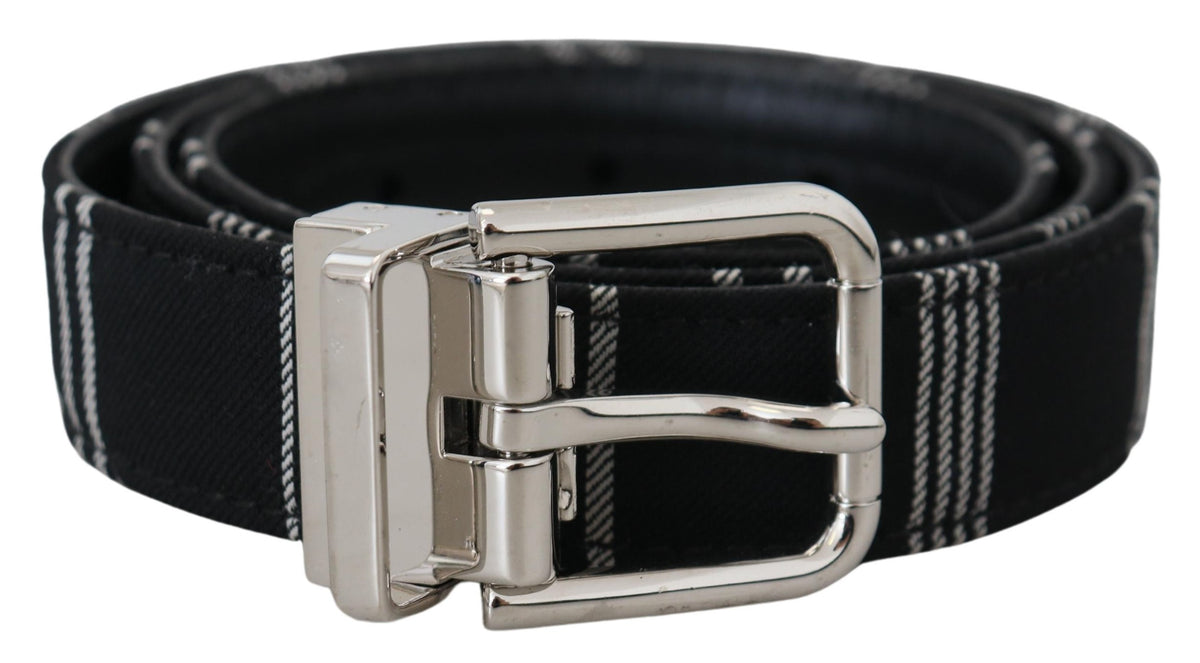Dolce & Gabbana Black White Cotton Metal Silver Buckle Women's Belt