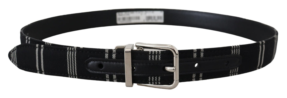Dolce & Gabbana Black White Cotton Metal Silver Buckle Women's Belt