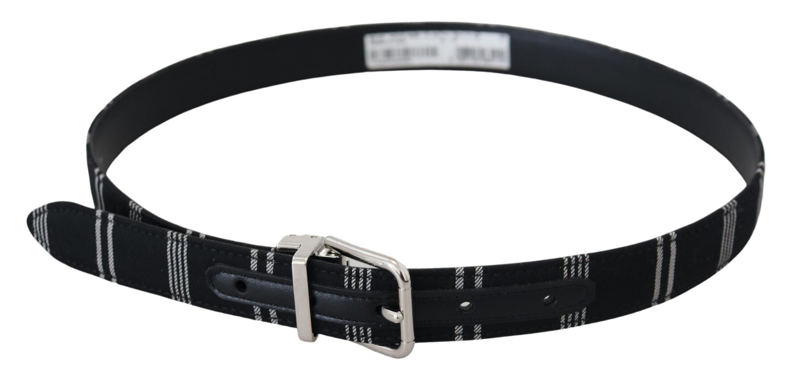 Dolce & Gabbana Black White Cotton Metal Silver Buckle Women's Belt