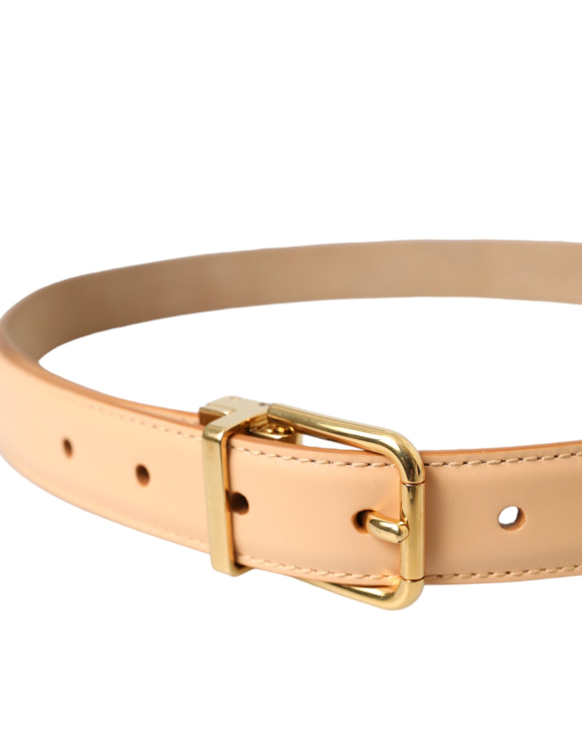 Dolce & Gabbana Beige Calfskin Leather Gold Metal Buckle Women's Belt