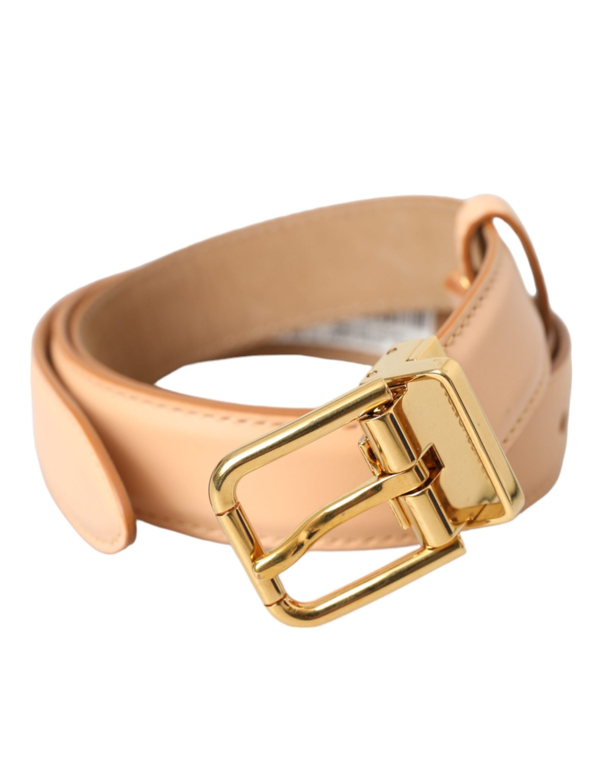 Dolce & Gabbana Beige Calfskin Leather Gold Metal Buckle Women's Belt