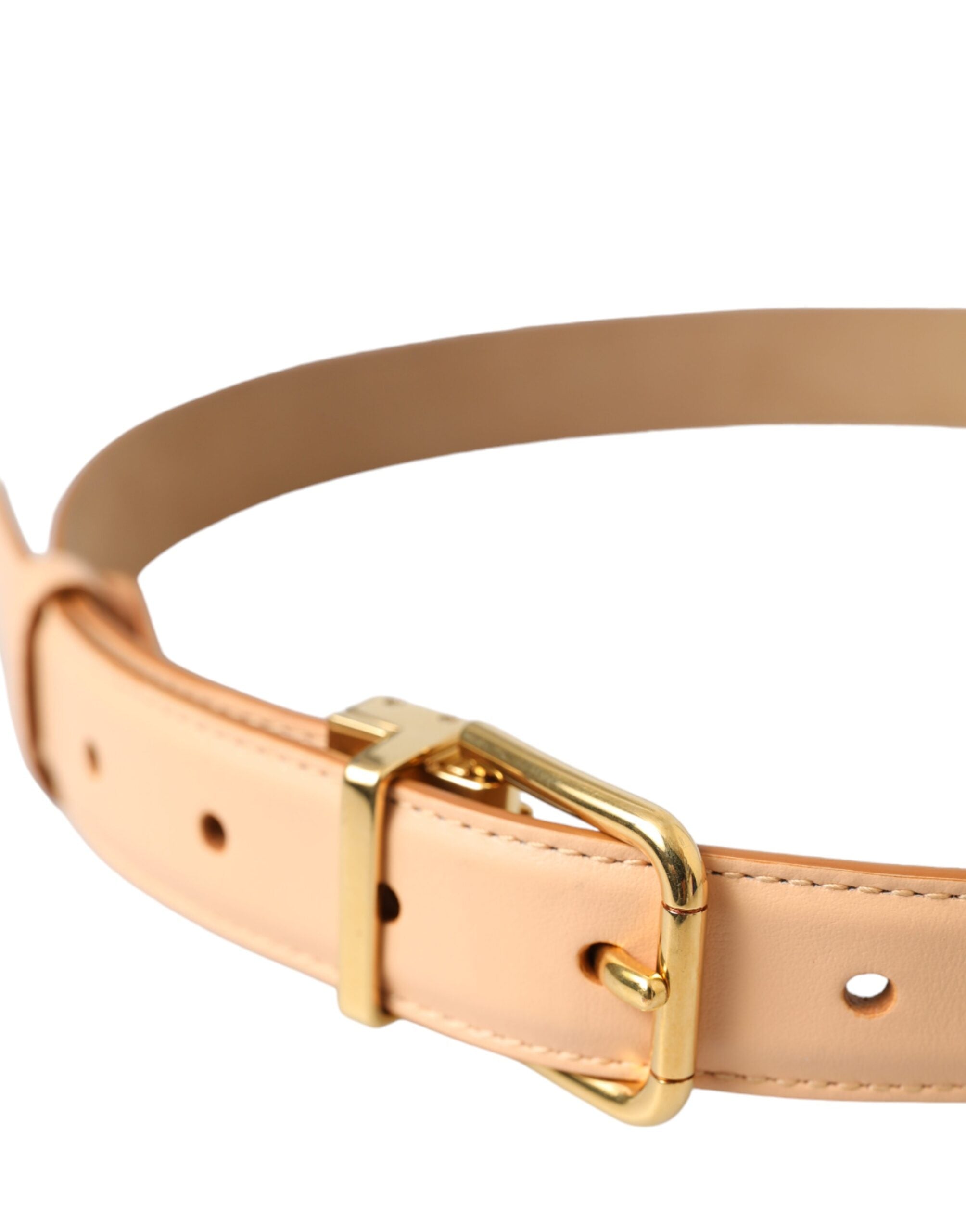 Dolce & Gabbana Beige Calfskin Leather Gold Metal Buckle Women's Belt