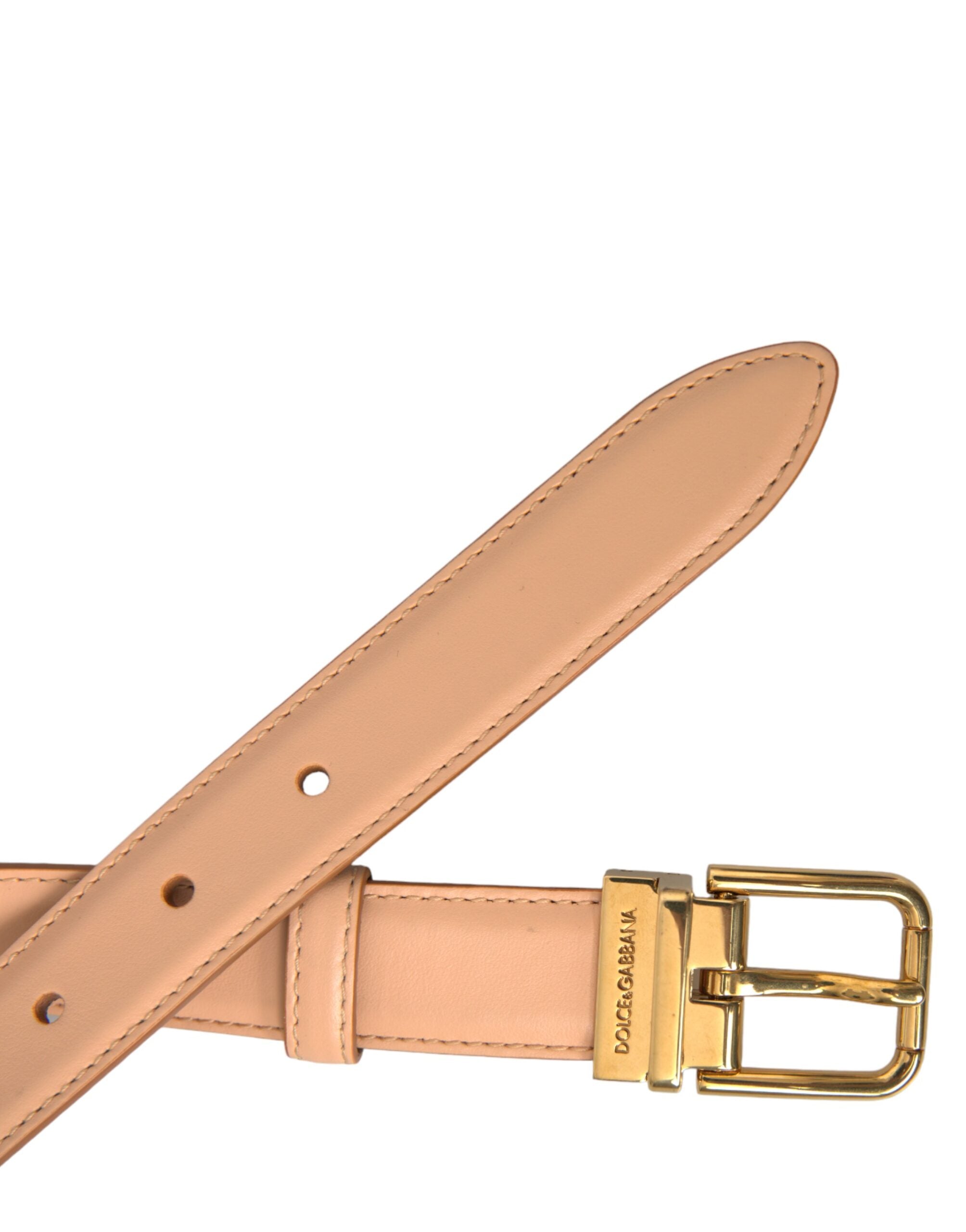 Dolce & Gabbana Beige Calfskin Leather Gold Metal Buckle Women's Belt