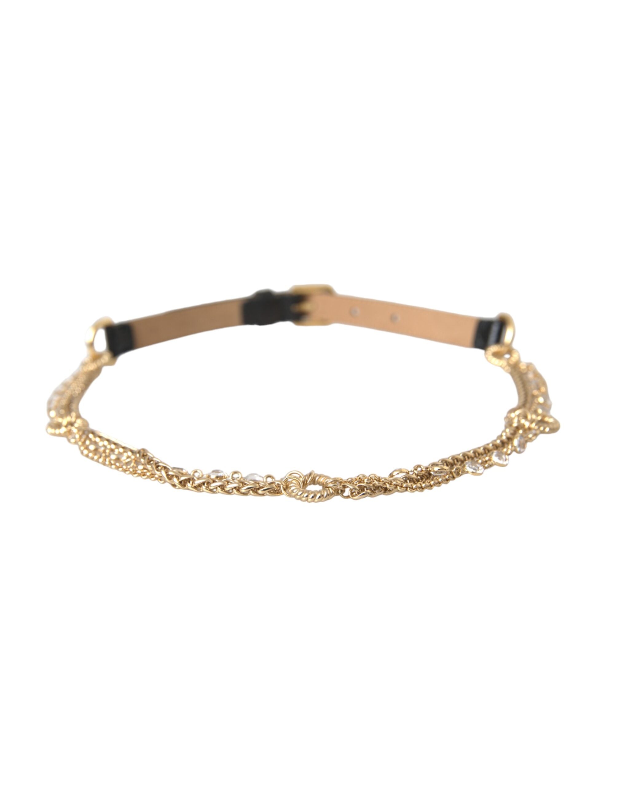 Dolce & Gabbana Black Leather Gold Chain Crystal Waist Women Women's Belt