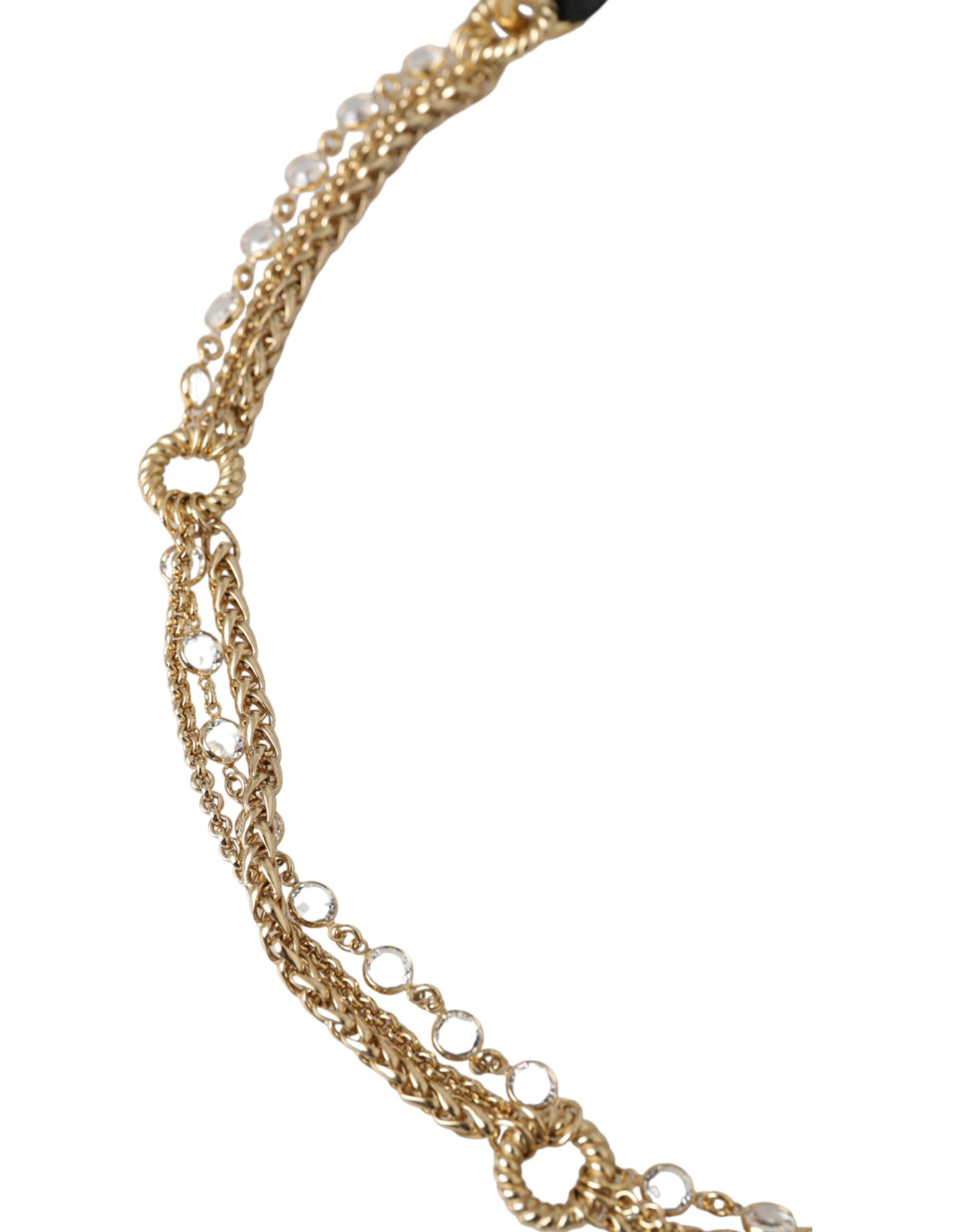 Dolce & Gabbana Black Leather Gold Chain Crystal Waist Women Women's Belt