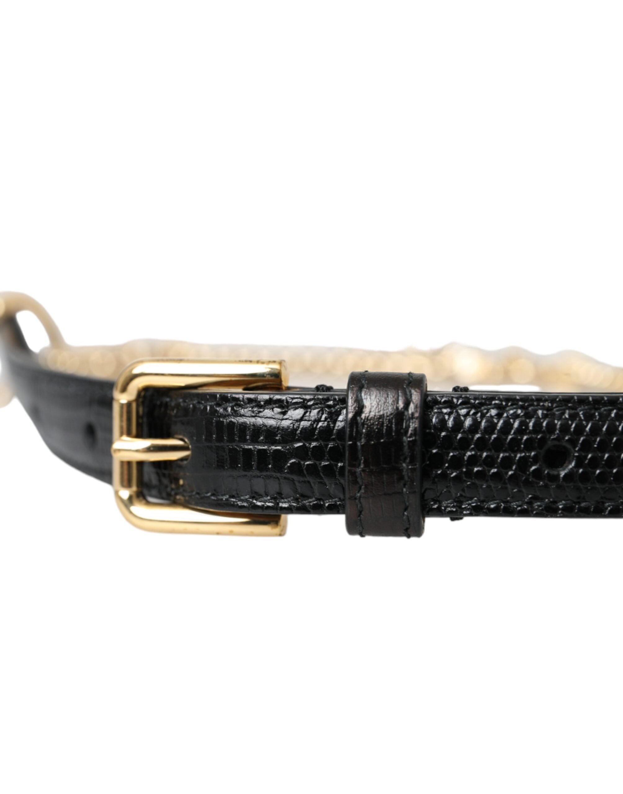 Dolce & Gabbana Black Leather Gold Chain Crystal Waist Women Women's Belt