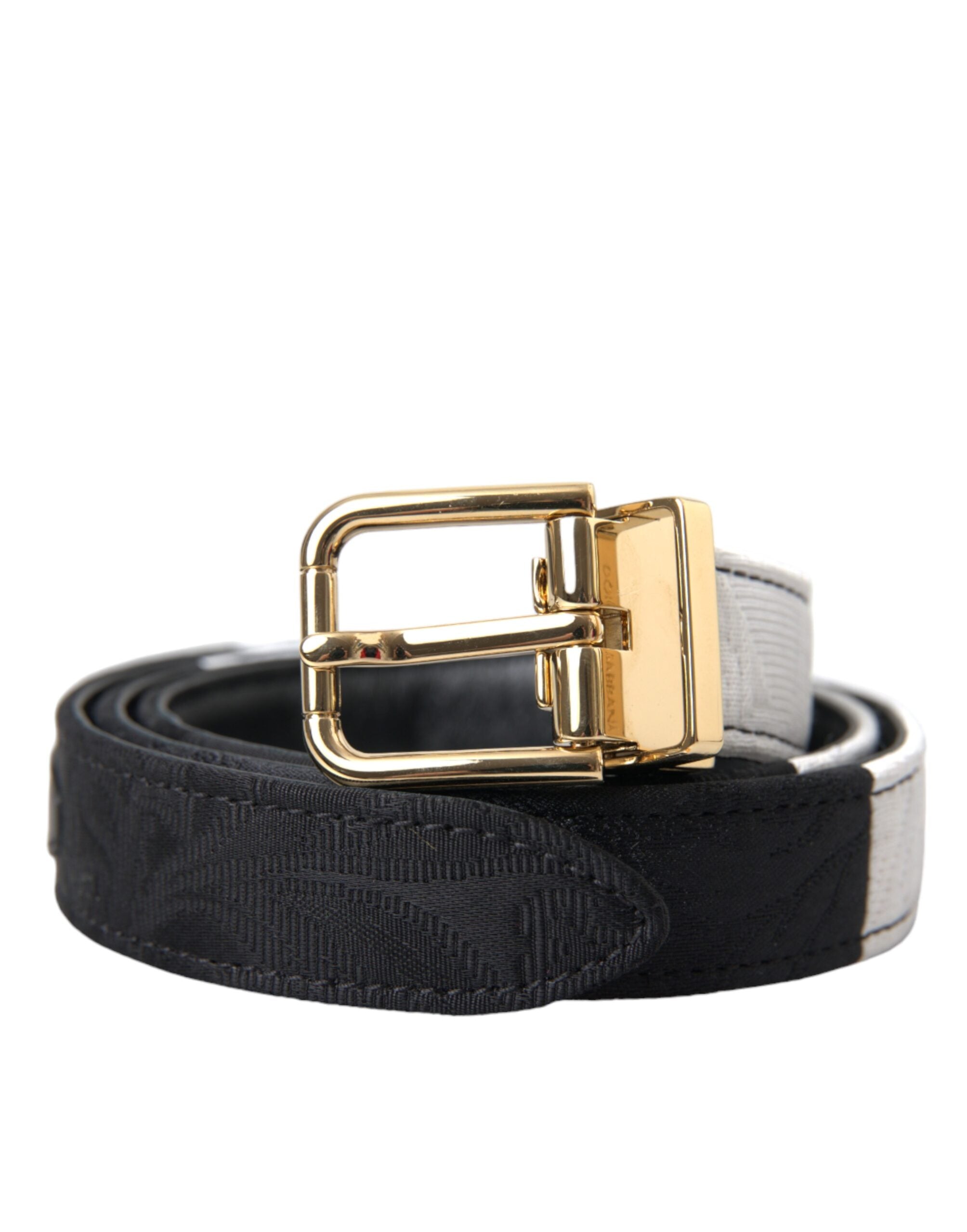 Dolce & Gabbana Black White Patchwork Gold Metal Buckle Women's Belt
