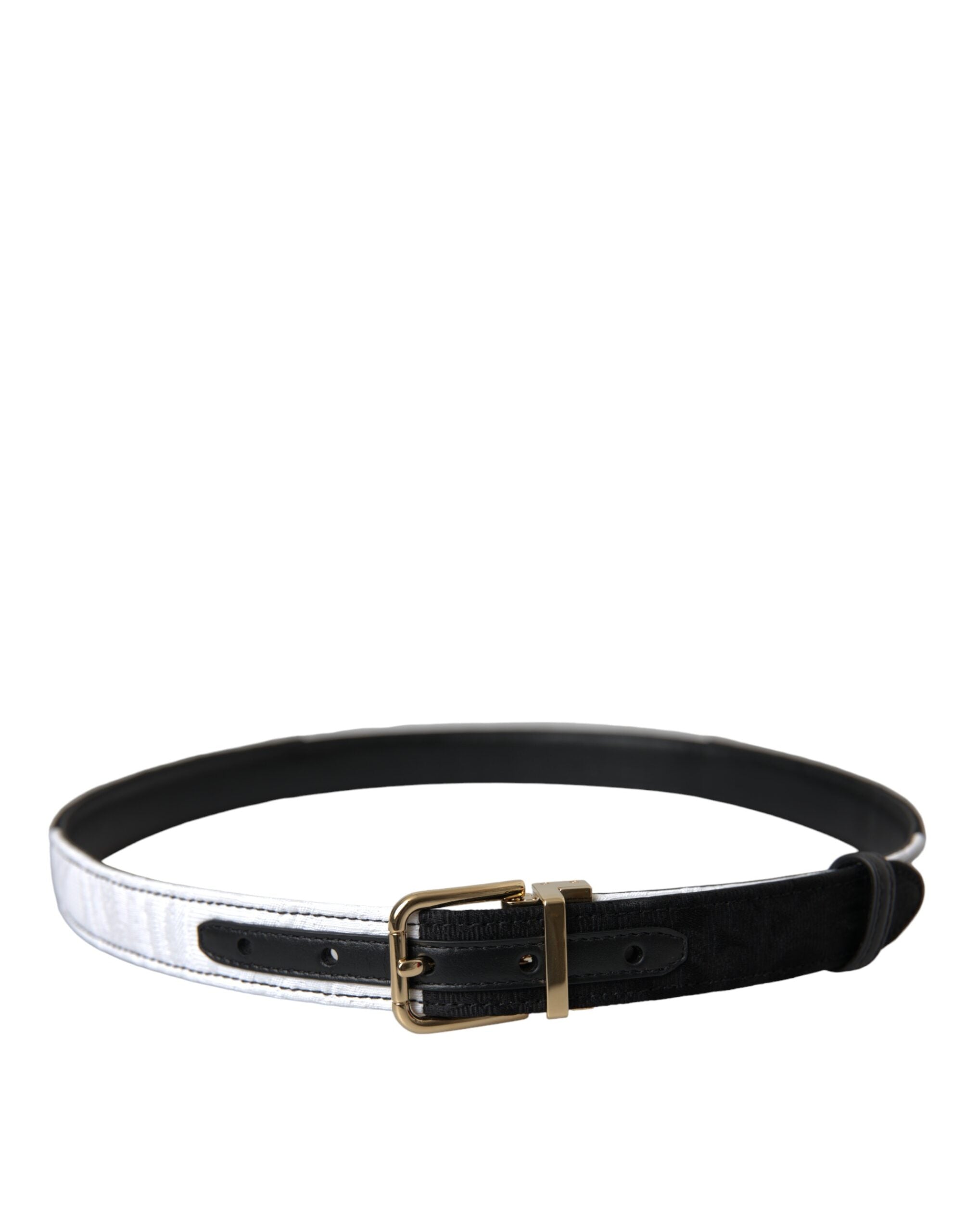 Dolce & Gabbana Black White Patchwork Gold Metal Buckle Women's Belt