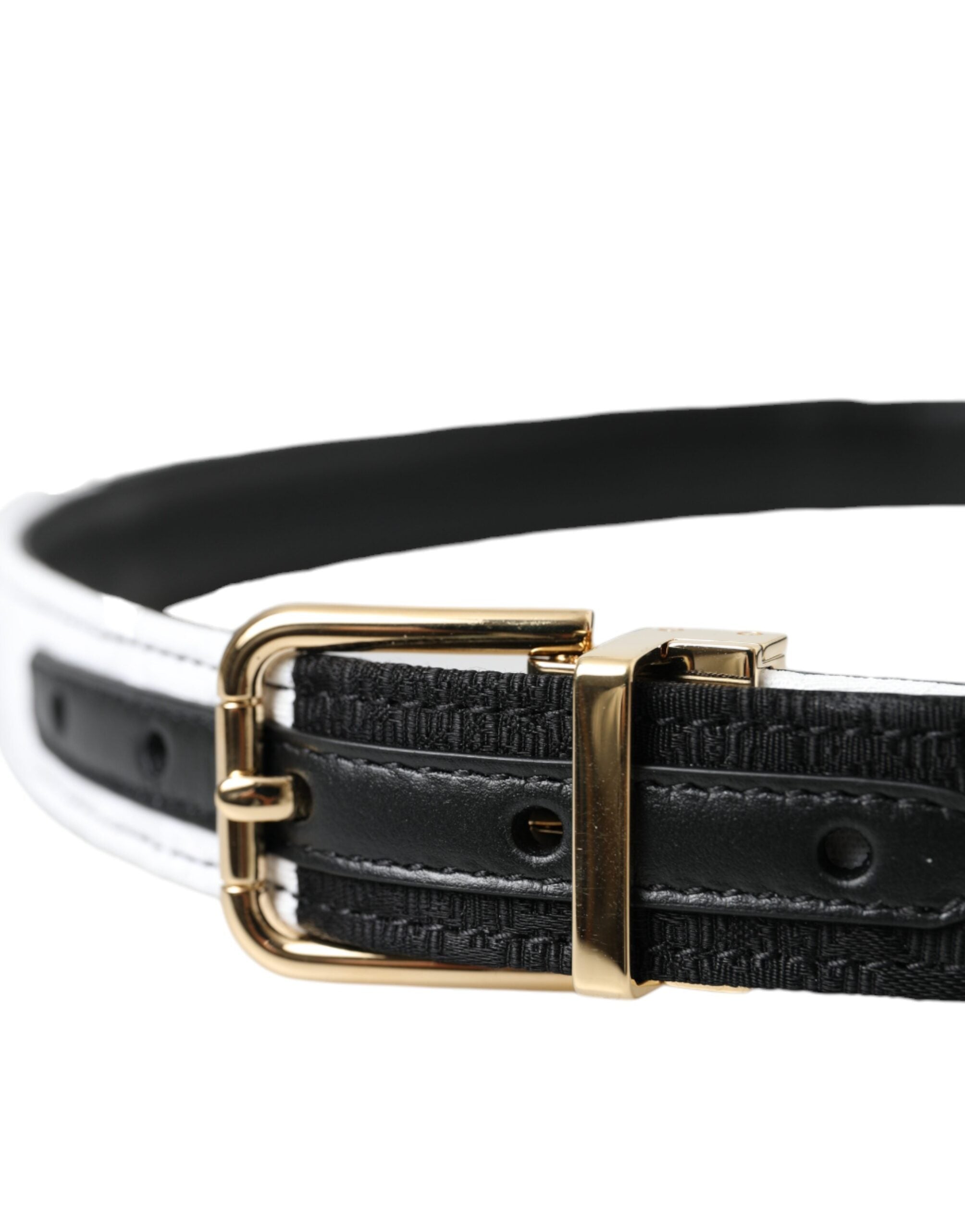 Dolce & Gabbana Black White Patchwork Gold Metal Buckle Women's Belt