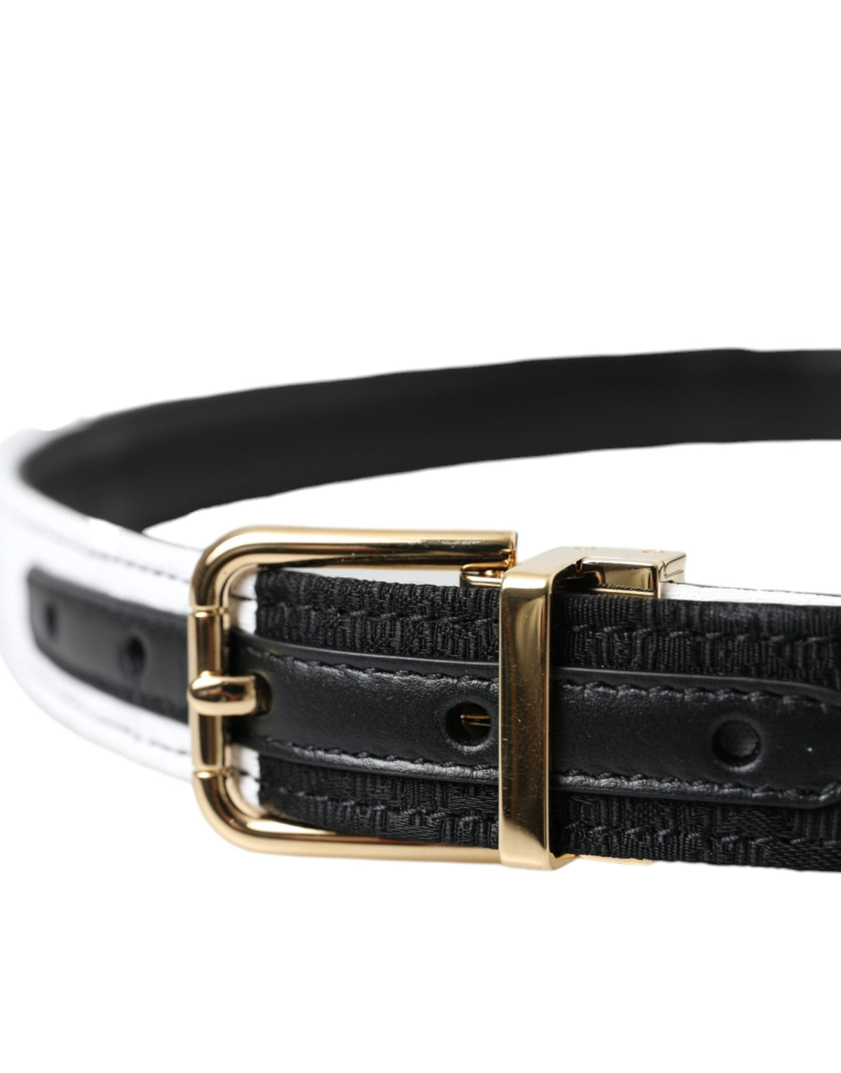 Dolce & Gabbana Black White Patchwork Gold Metal Buckle Women's Belt