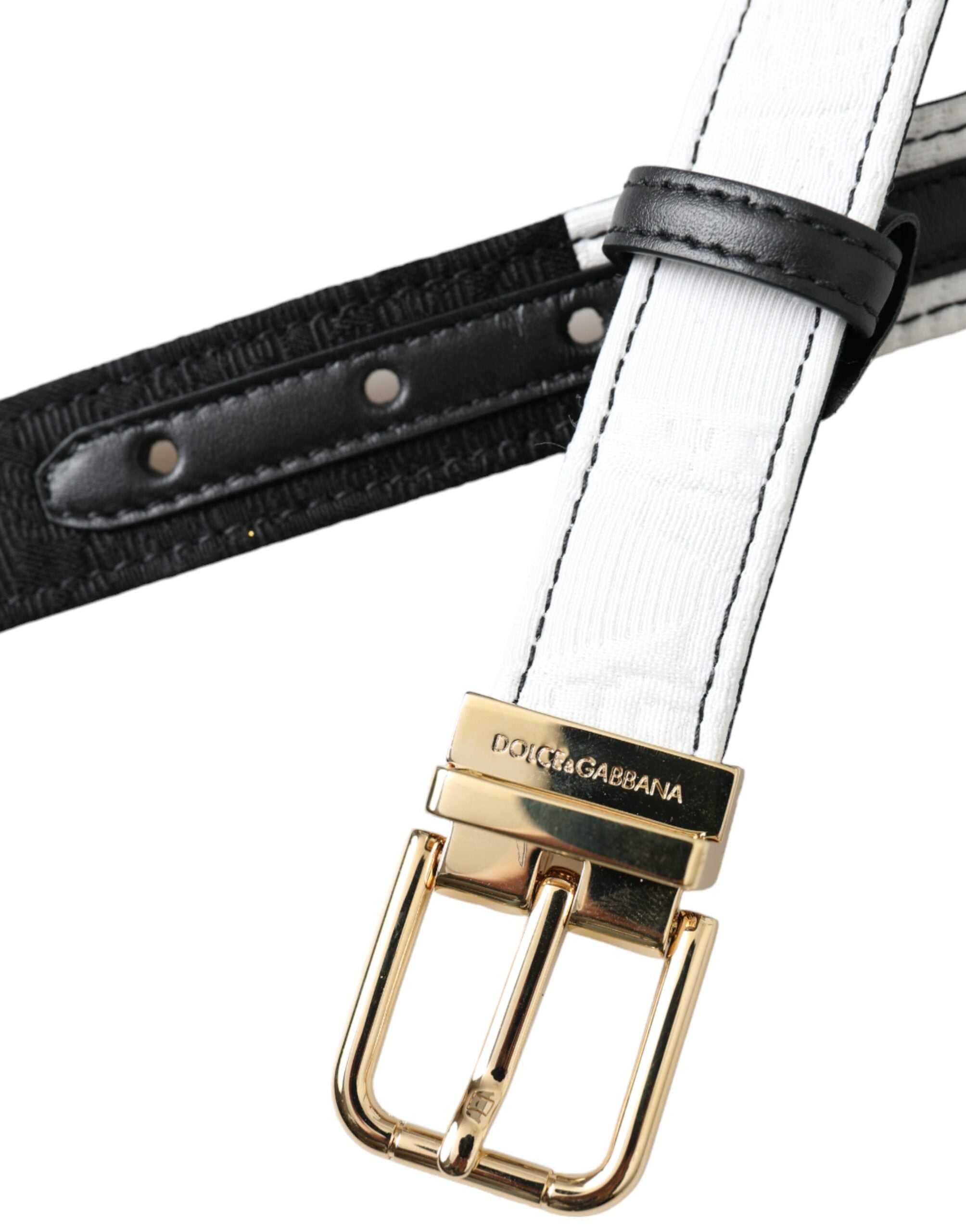 Dolce & Gabbana Black White Patchwork Gold Metal Buckle Women's Belt