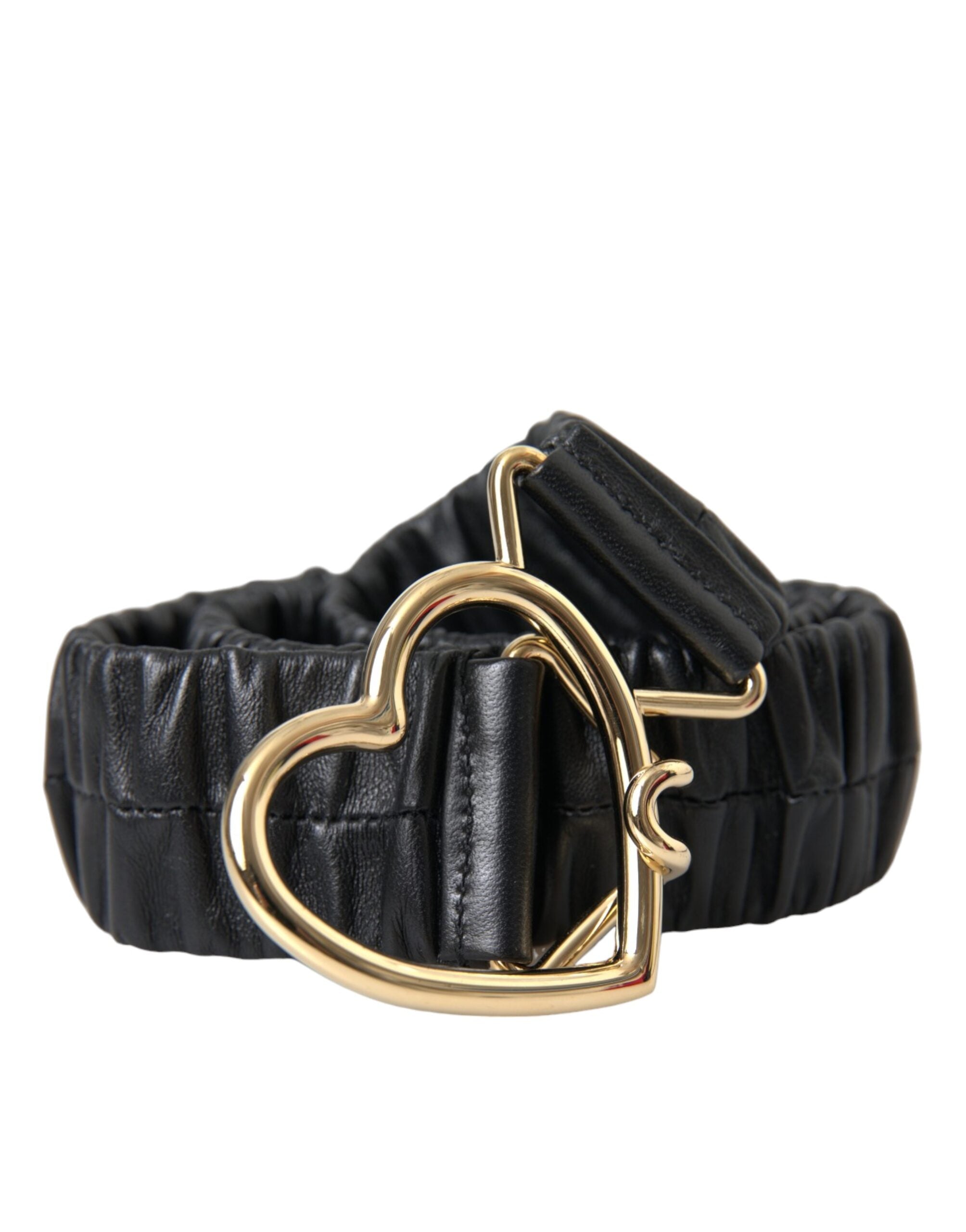Dolce & Gabbana Black Leather Gold Heart Metal Buckle Women's Belt