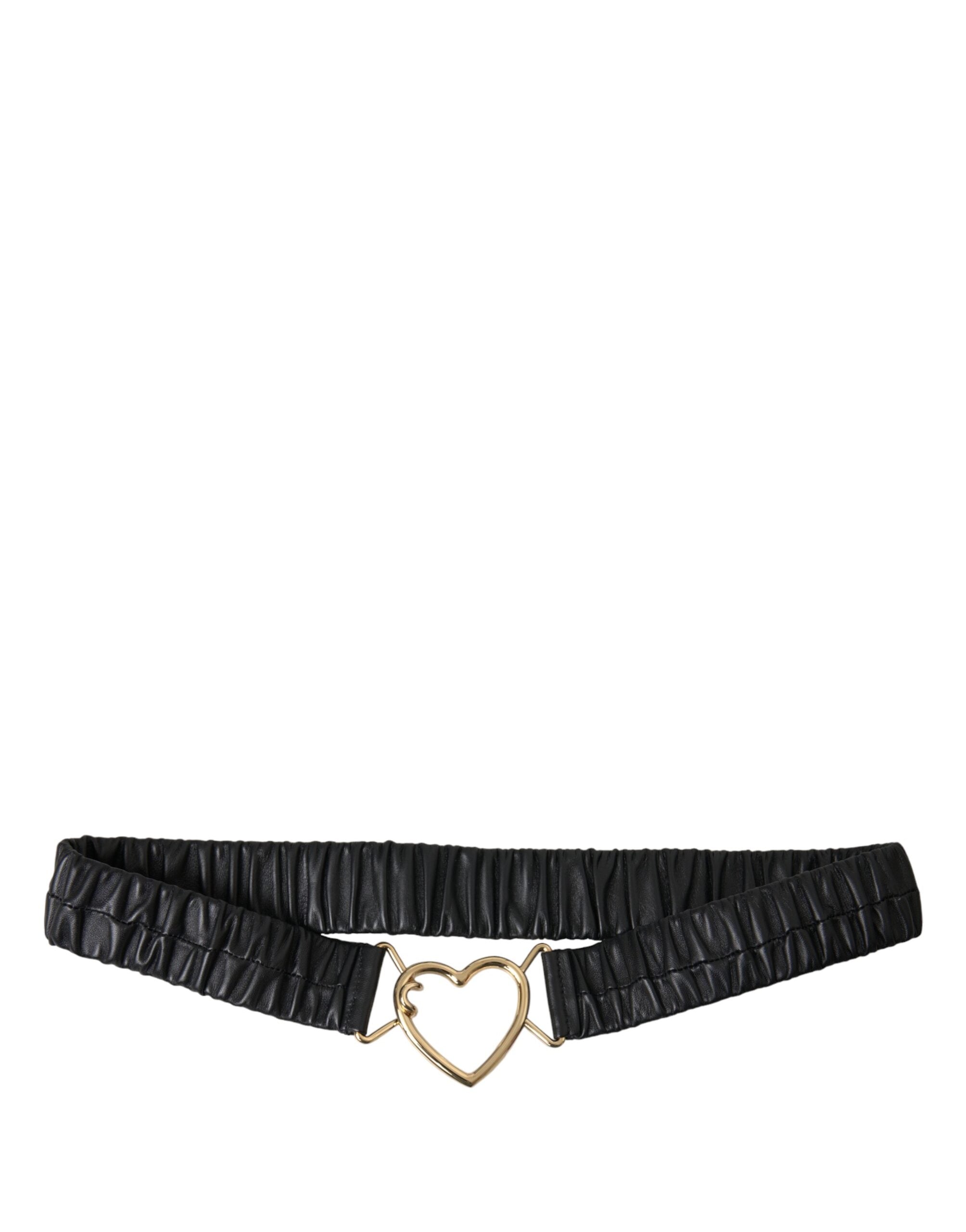 Dolce & Gabbana Black Leather Gold Heart Metal Buckle Women's Belt