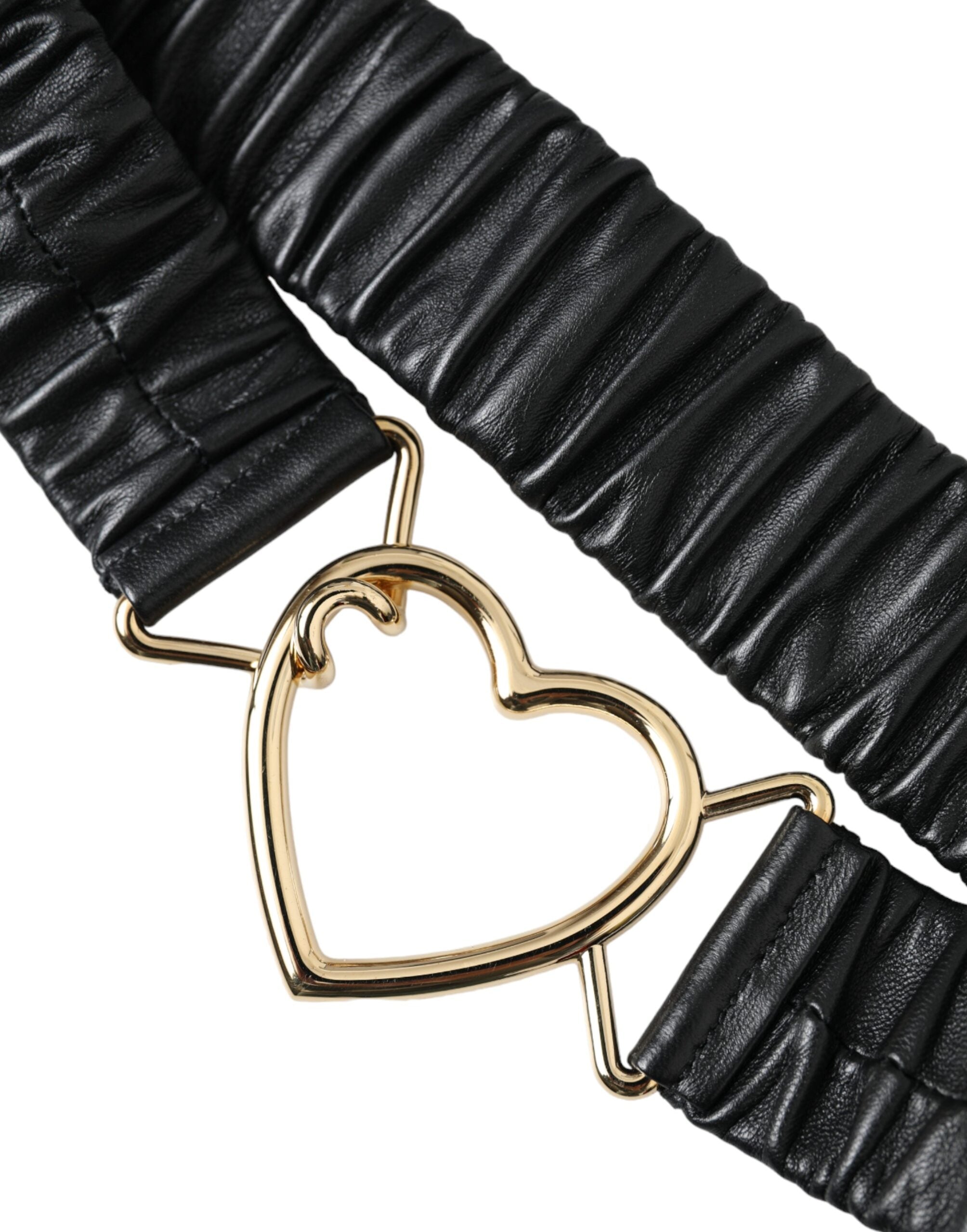 Dolce & Gabbana Black Leather Gold Heart Metal Buckle Women's Belt