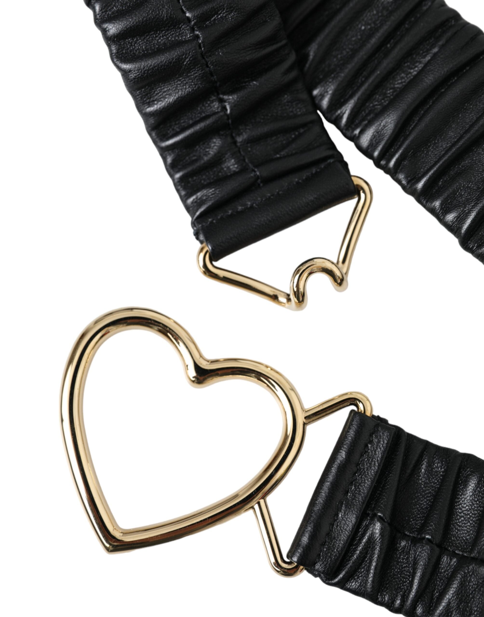 Dolce & Gabbana Black Leather Gold Heart Metal Buckle Women's Belt