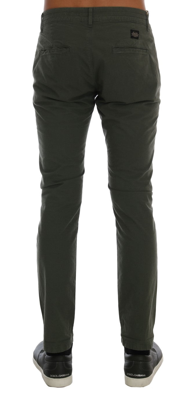 Daniele Alessandrini Elegant Slim Fit Green Men's Chinos