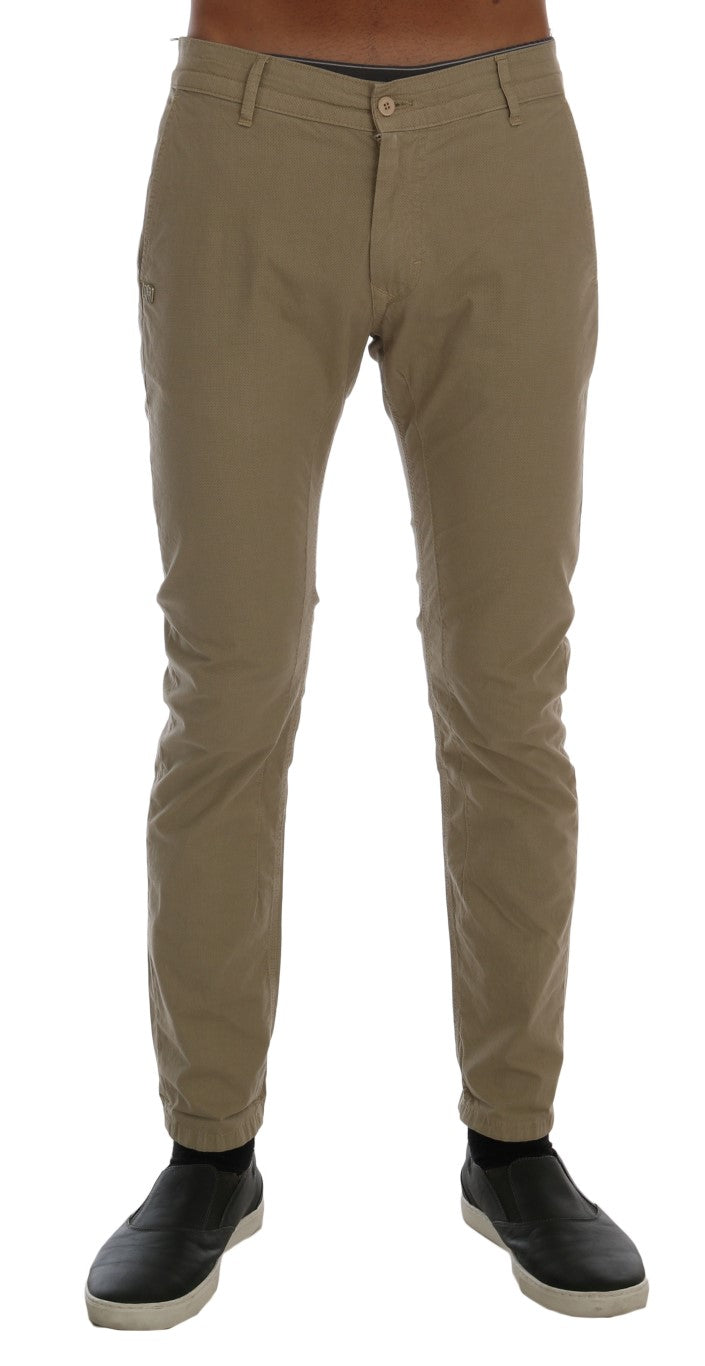 Daniele Alessandrini Beige Cotton Stretch Slim Fit Men's Chinos