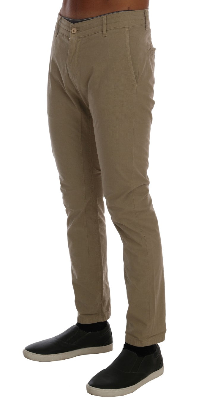 Daniele Alessandrini Beige Cotton Stretch Slim Fit Men's Chinos