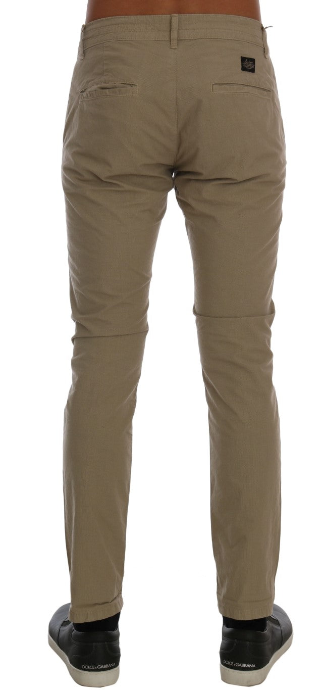 Daniele Alessandrini Beige Cotton Stretch Slim Fit Men's Chinos