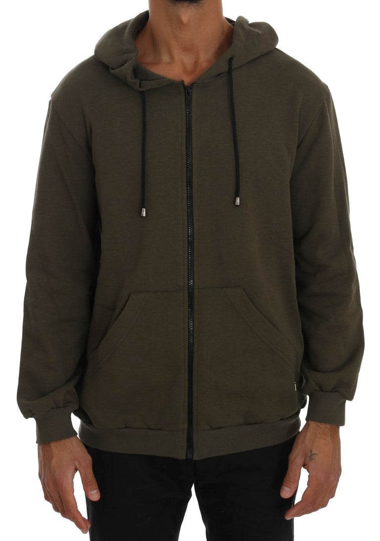 Daniele Alessandrini Green Full Zipper Hodded Cotton Men's Sweater