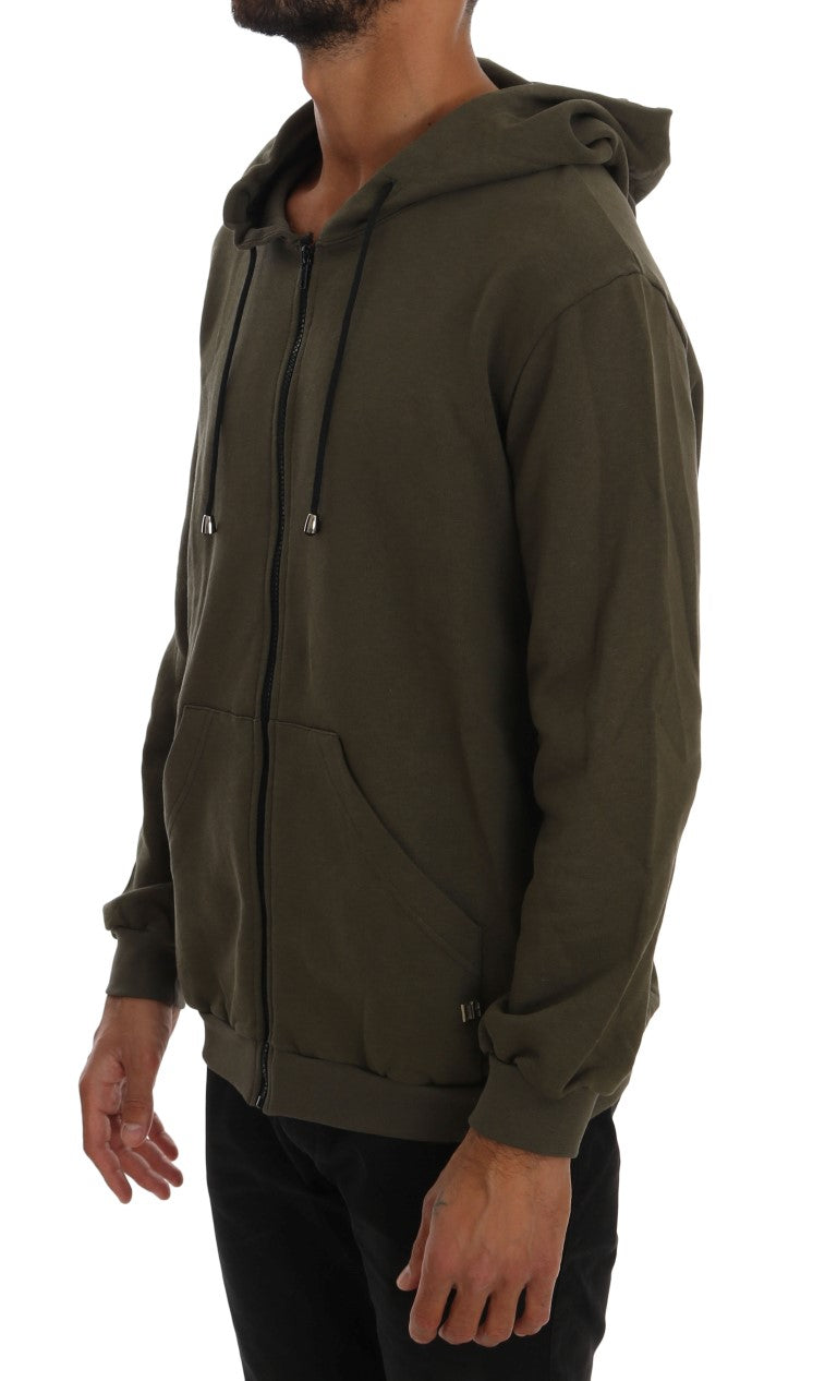 Daniele Alessandrini Green Full Zipper Hodded Cotton Men's Sweater